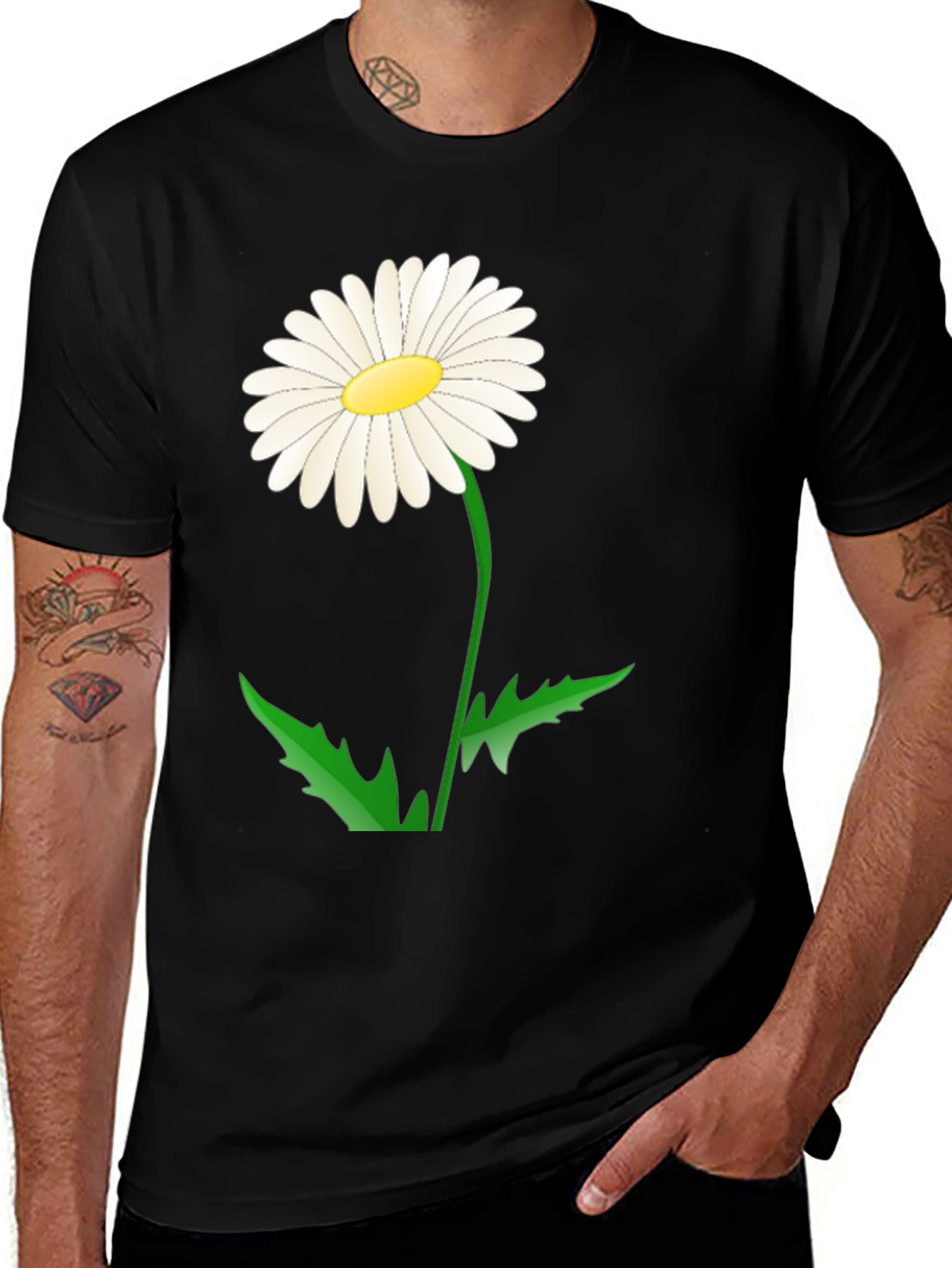 Daisy Flower Graphic Tee - Black Cotton Blend