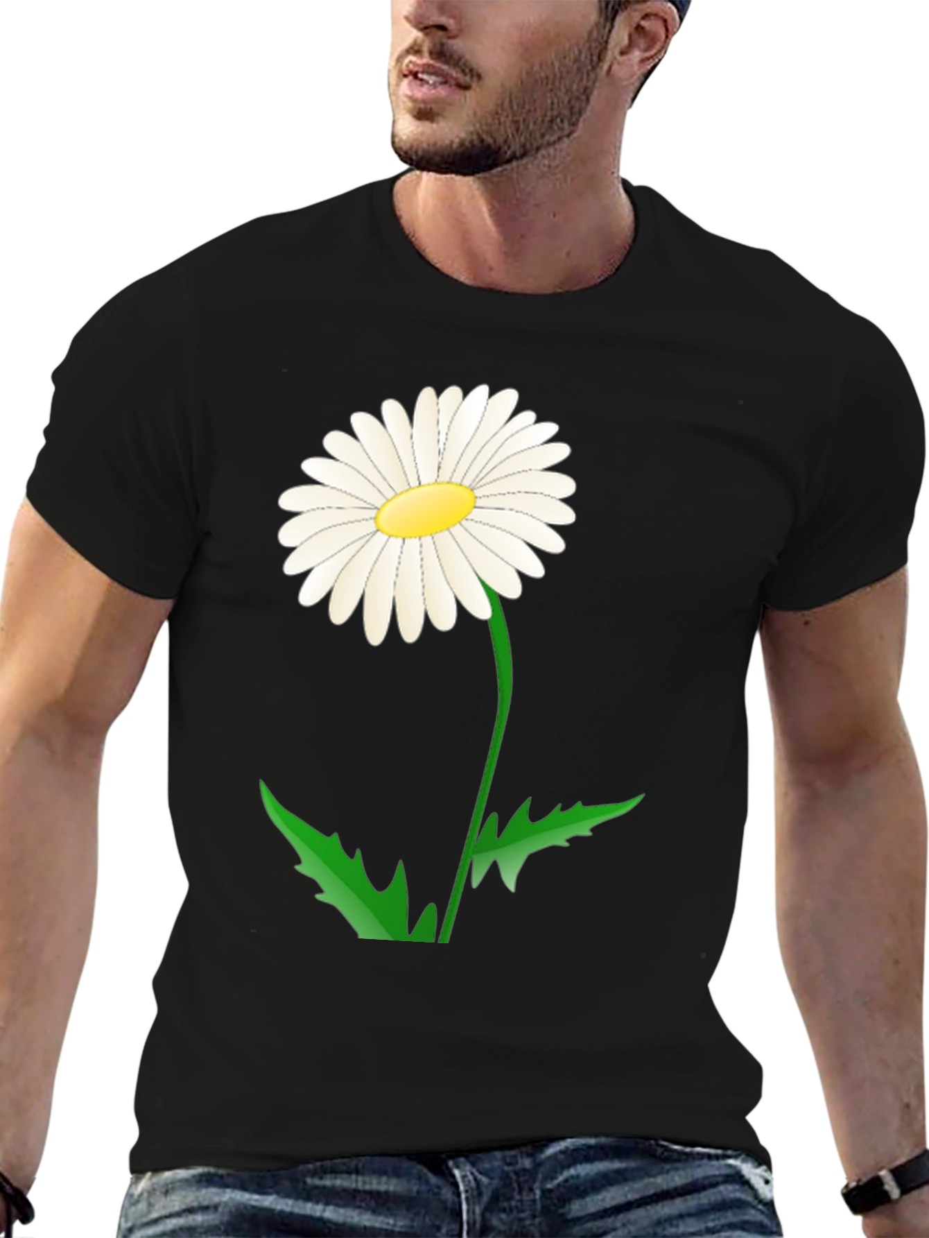 Daisy Flower Graphic Tee - Black Cotton Blend