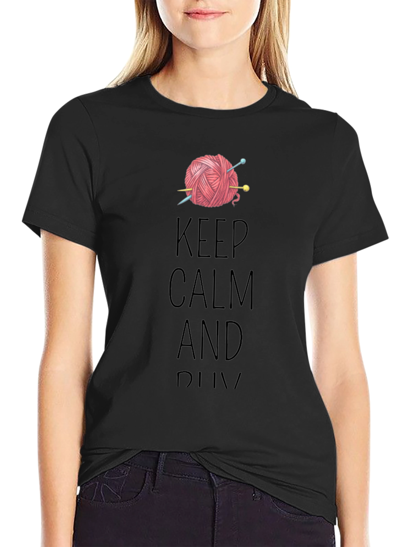 Keep Calm & Knit T-Shirt - Yarn & Needles Graphic Tee