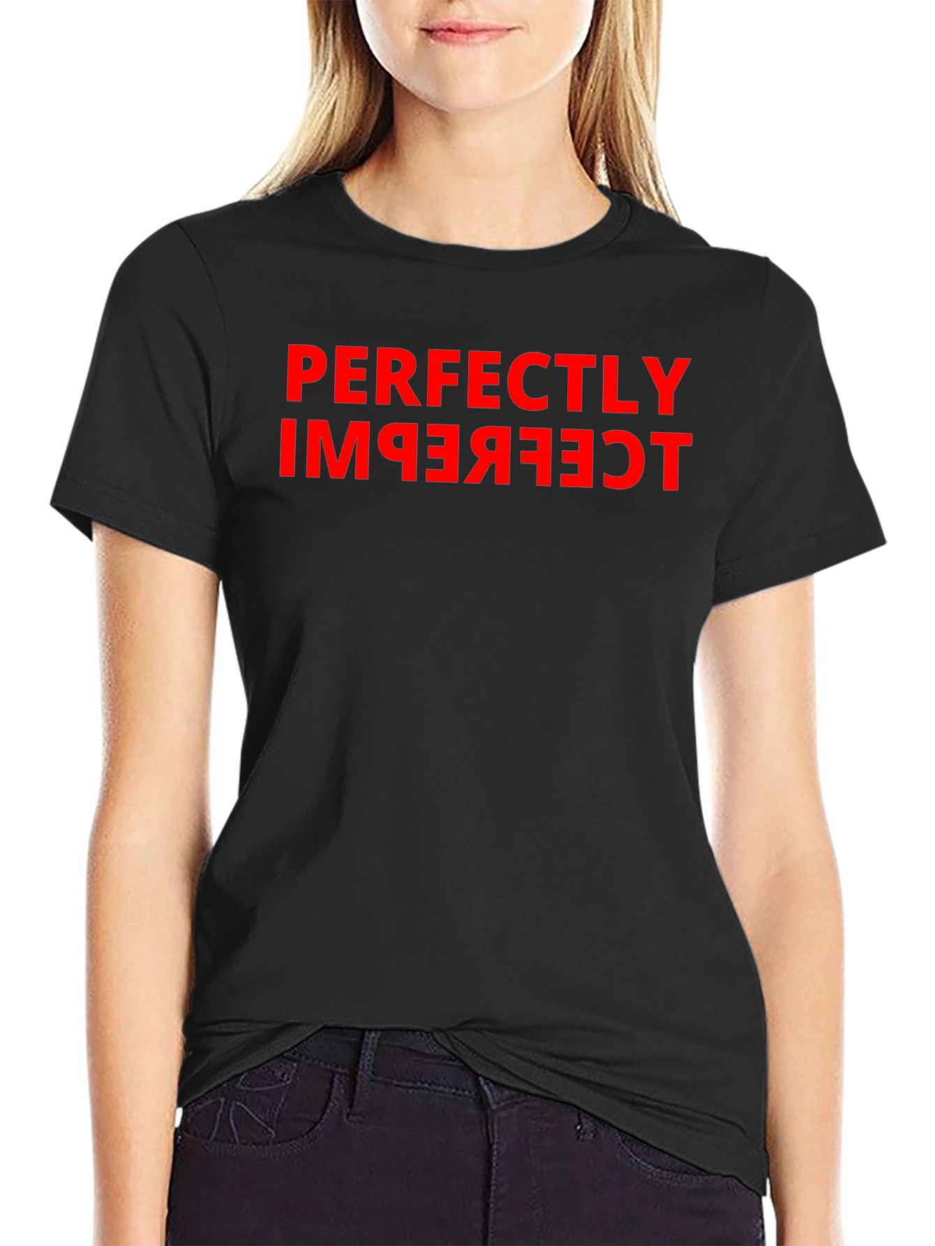 Perfectly Imperfect Red Graphic Black T-Shirt