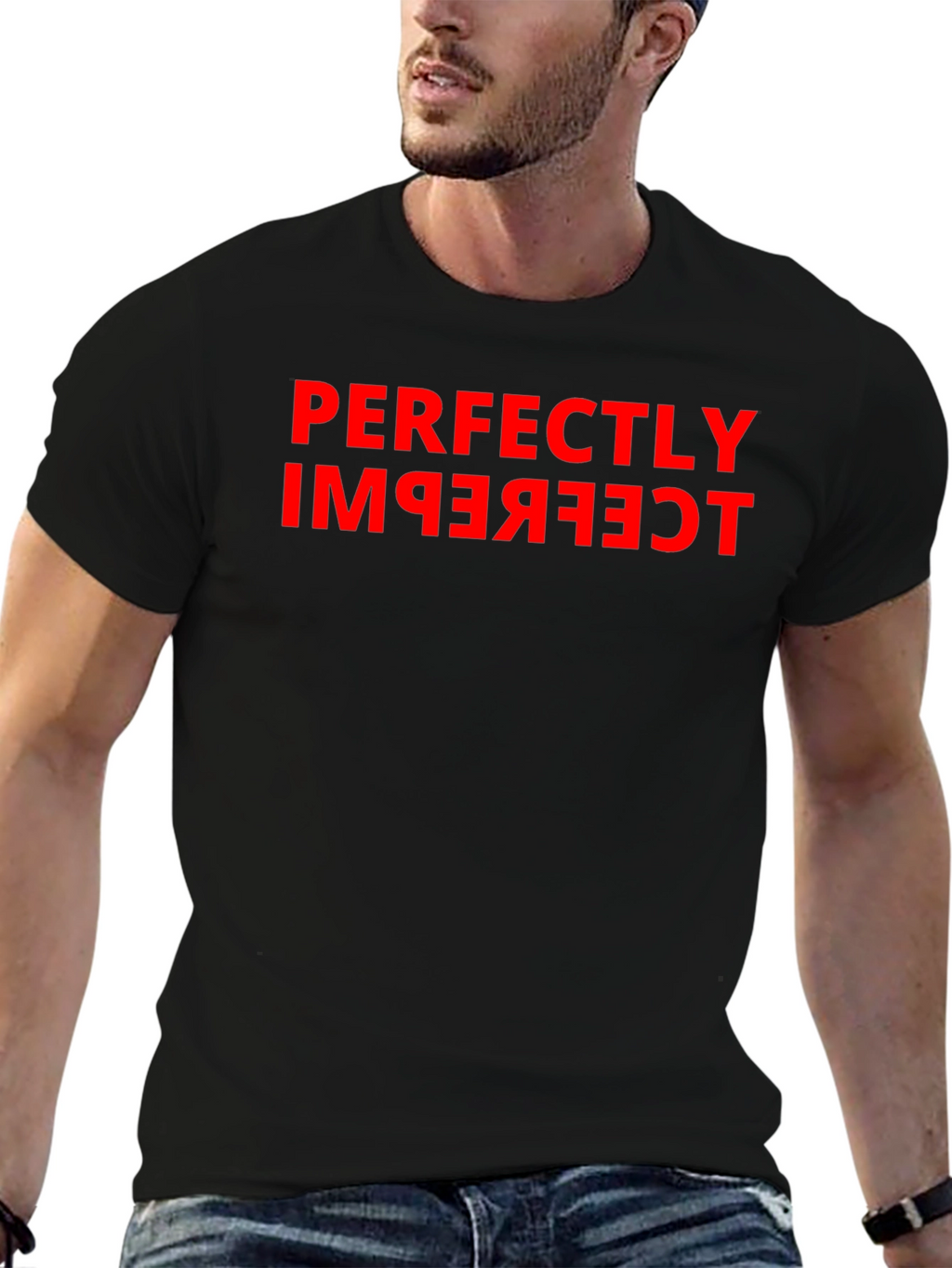 Perfectly Imperfect Red Graphic Black T-Shirt