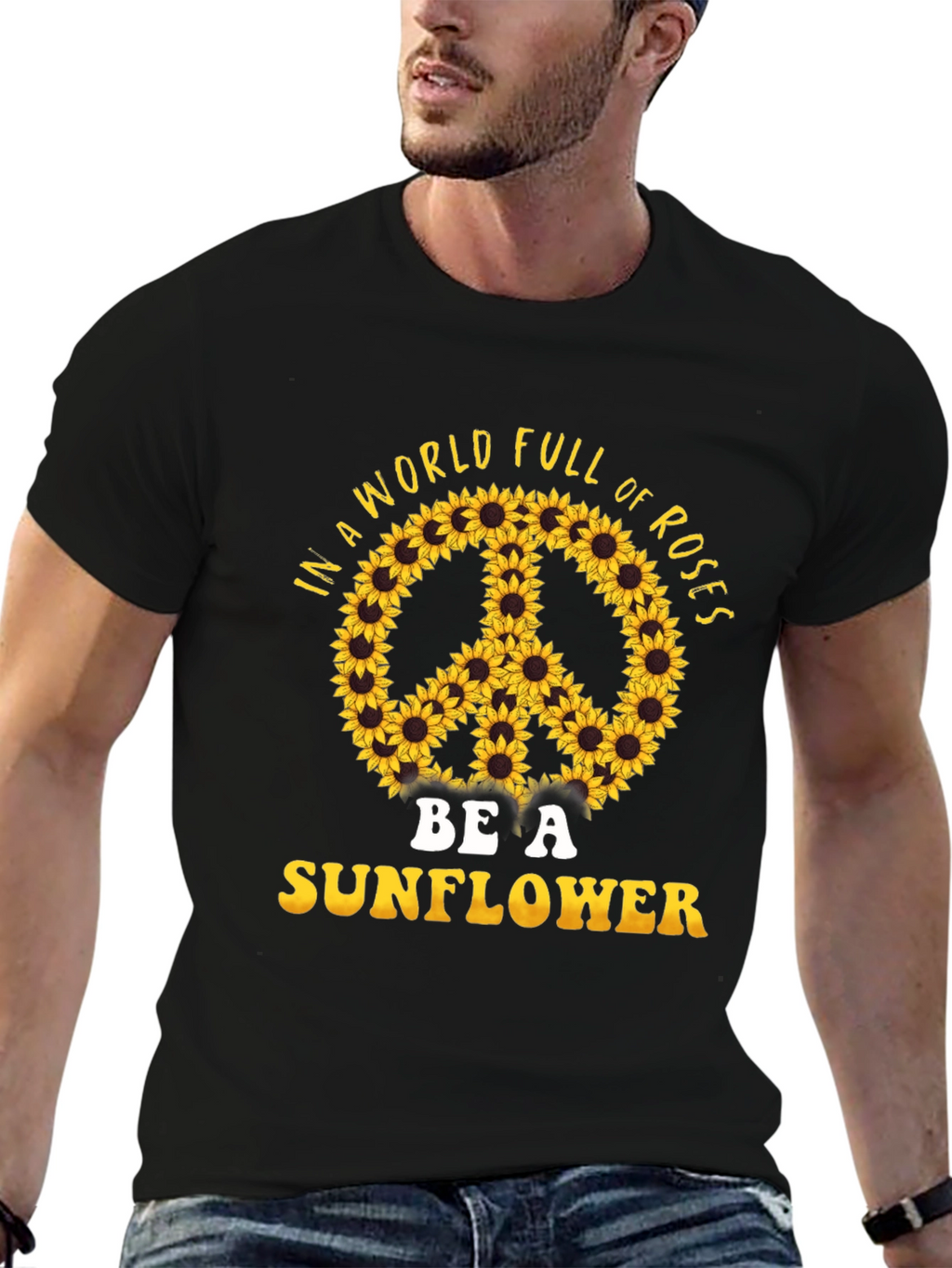 Sunflower Peace Sign Graphic T-Shirt