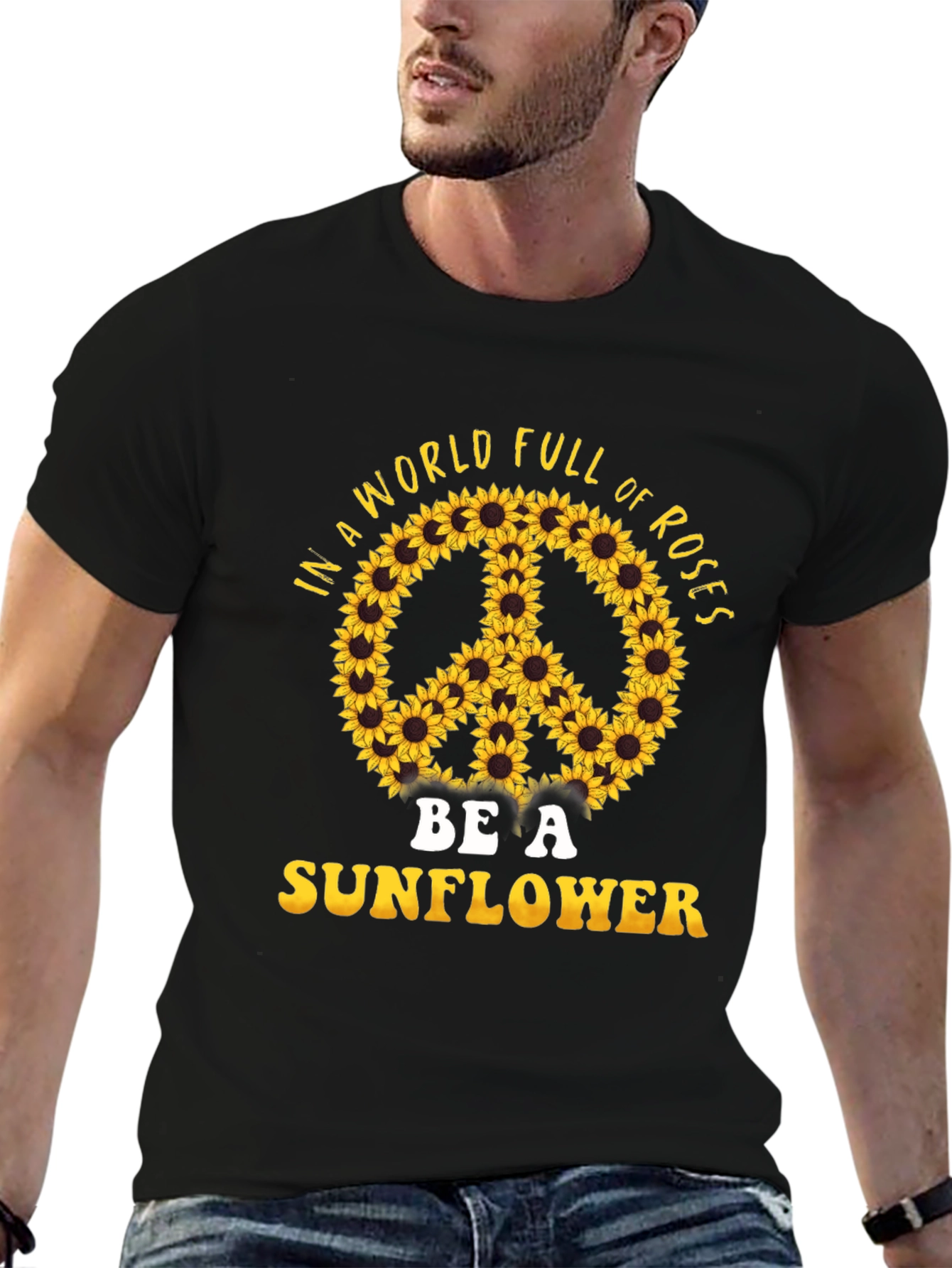 Sunflower Peace Sign Graphic T-Shirt