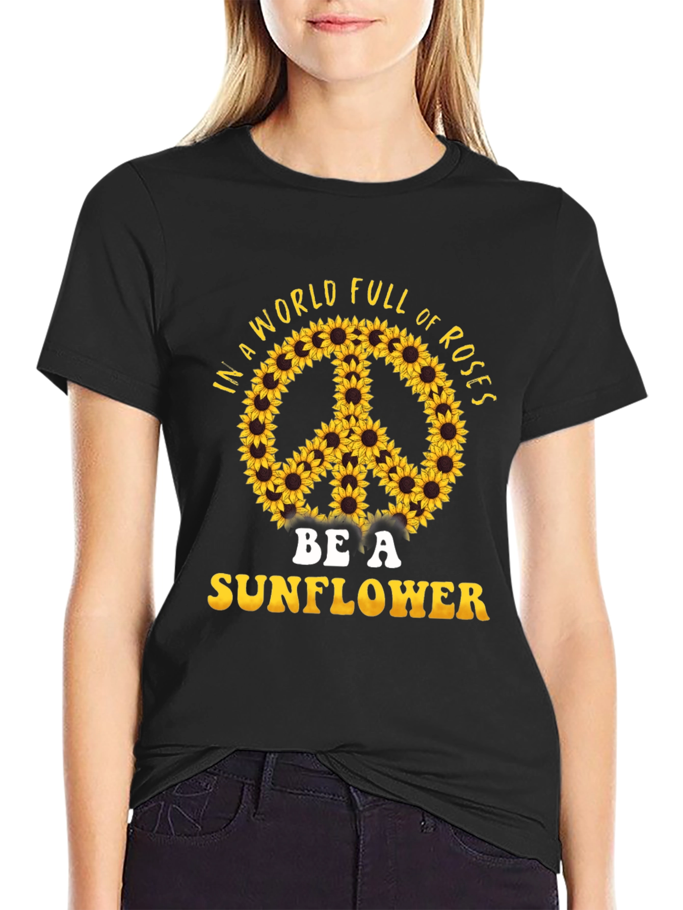 Sunflower Peace Sign Graphic T-Shirt
