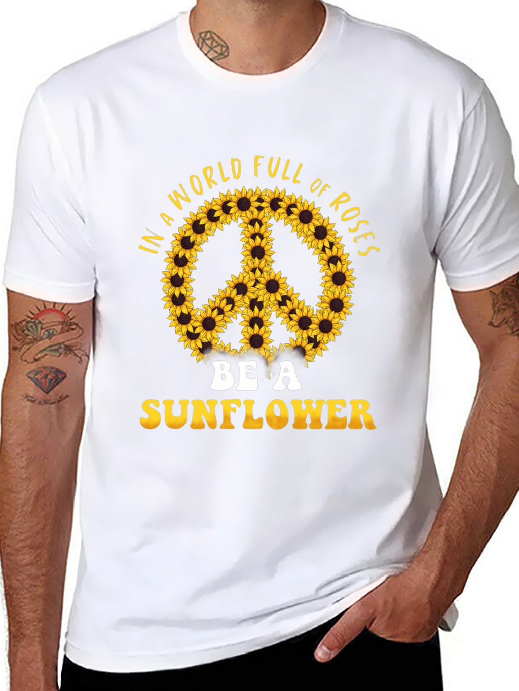 Sunflower Peace Sign Graphic T-Shirt