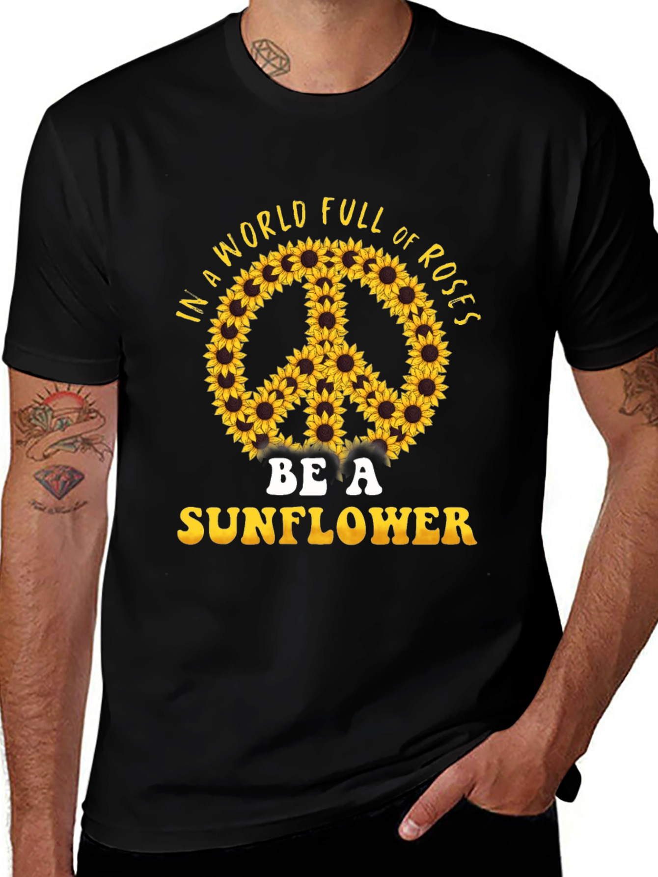 Sunflower Peace Sign Graphic T-Shirt