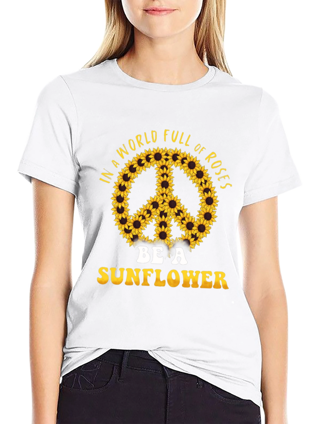 Sunflower Peace Sign Graphic T-Shirt