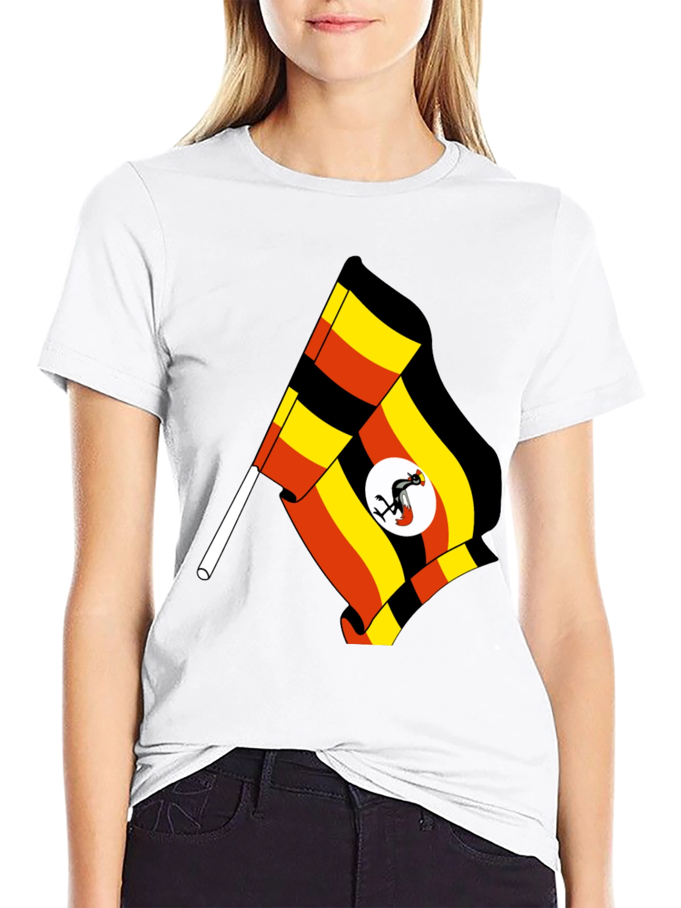 Uganda Flag T-Shirt - Black Cotton Tee