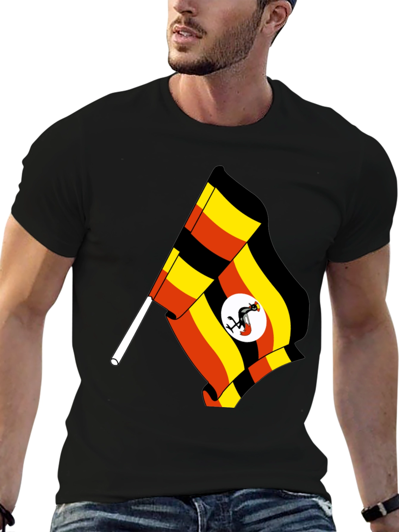 Uganda Flag T-Shirt - Black Cotton Tee
