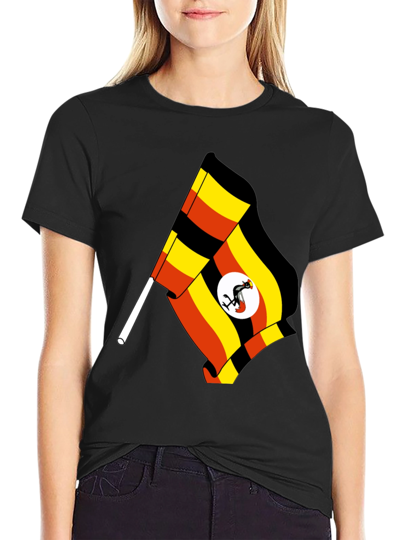 Uganda Flag T-Shirt - Black Cotton Tee