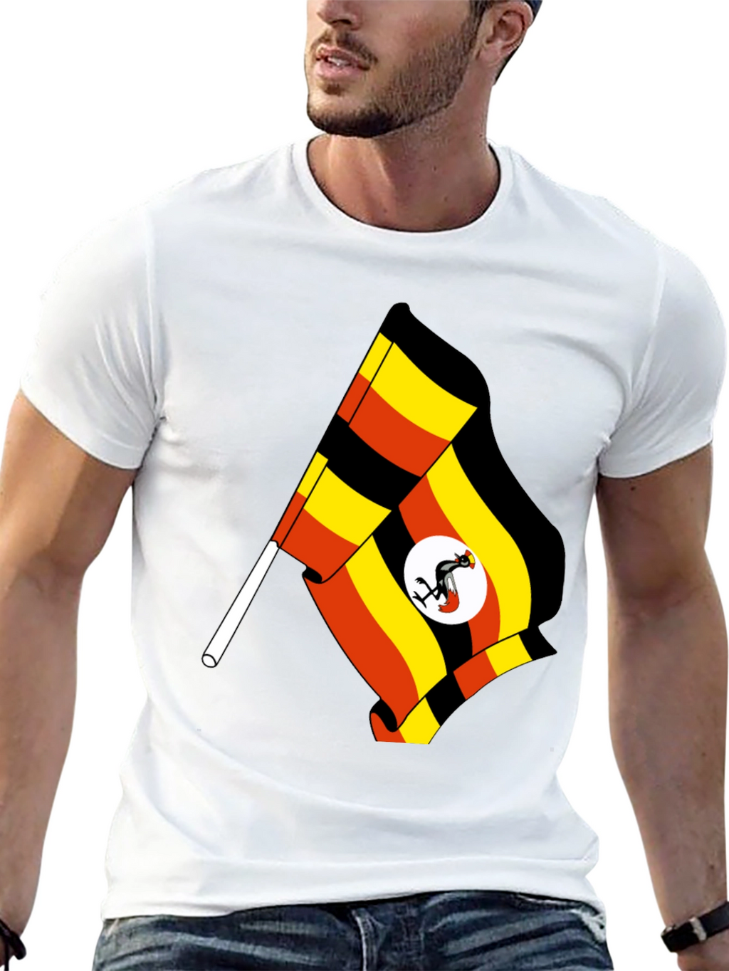 Uganda Flag T-Shirt - Black Cotton Tee
