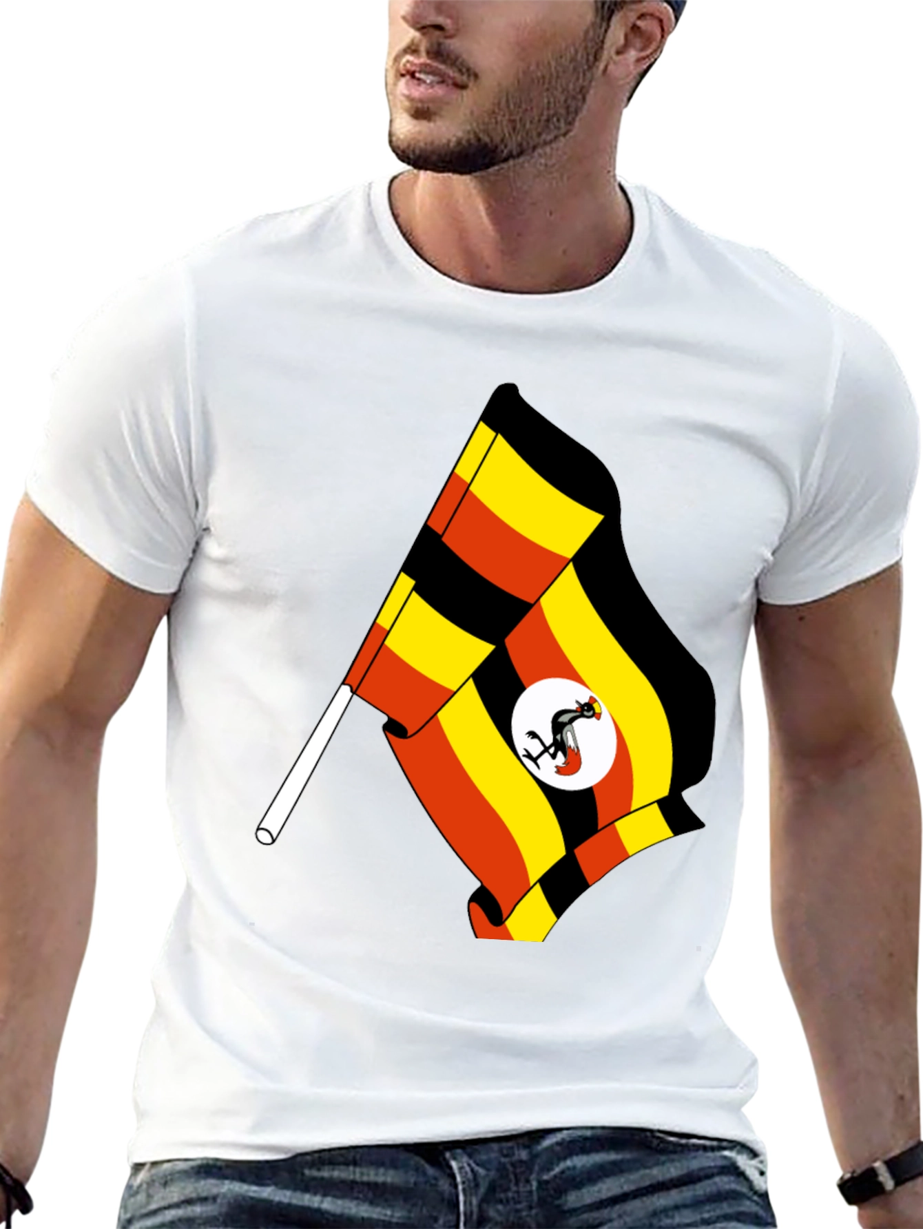 Uganda Flag T-Shirt - Black Cotton Tee