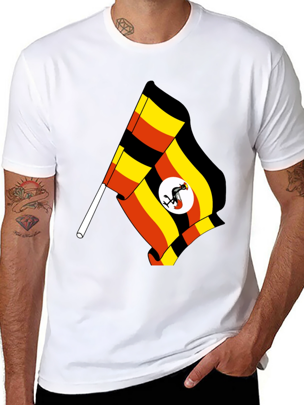 Uganda Flag T-Shirt - Black Cotton Tee