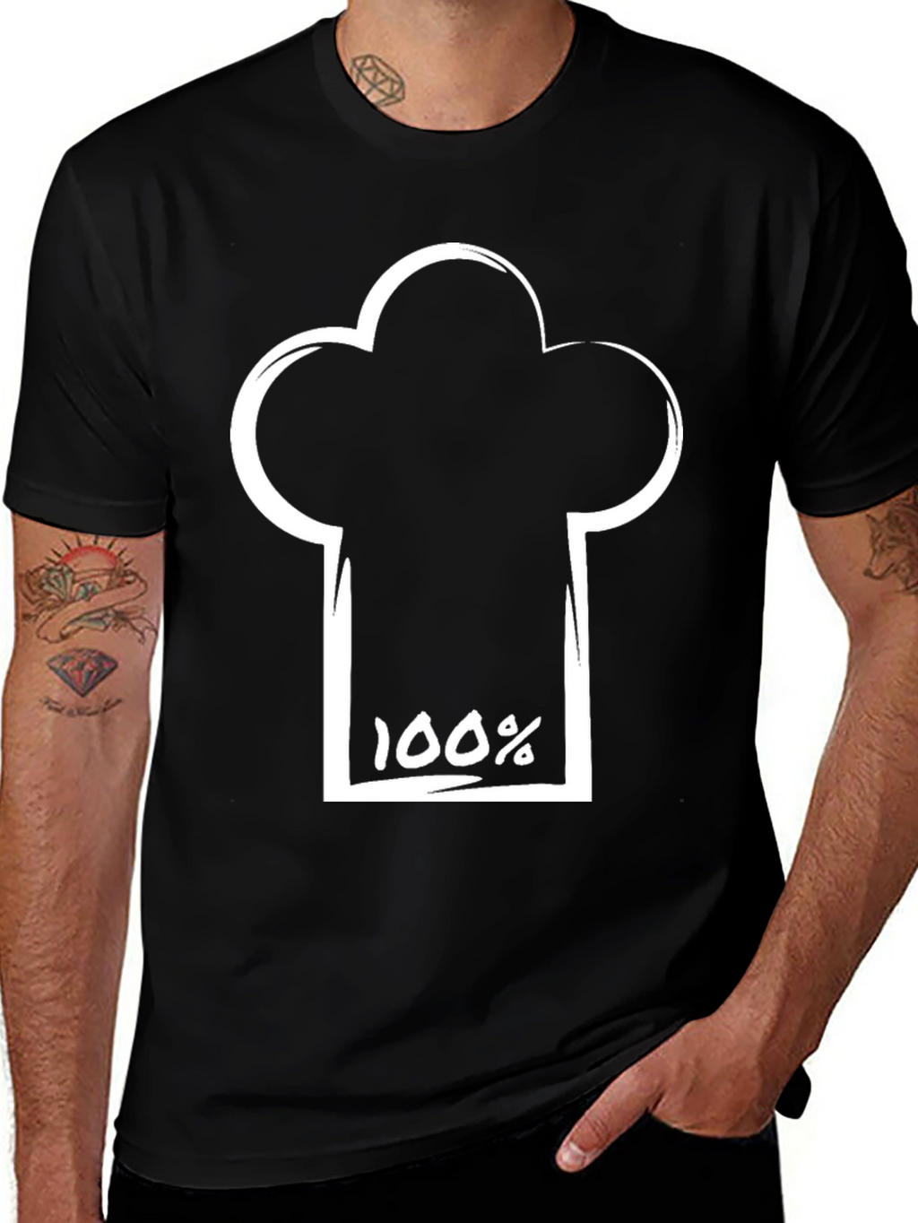 100% Chef Hat Graphic Black T-Shirt