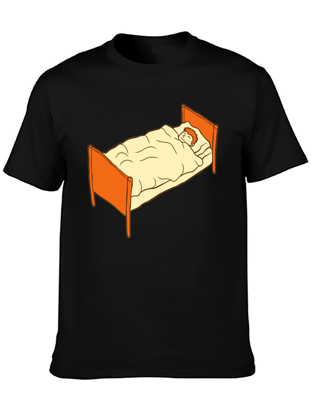 Sleepy Cartoon Man in Bed Graphic Tee - Black