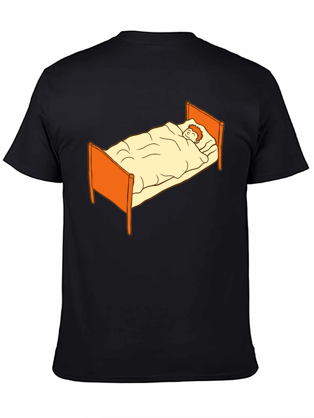 Sleepy Cartoon Man in Bed Graphic Tee - Black