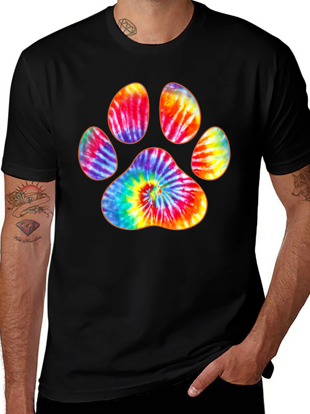 Tie-Dye Paw Print Graphic T-Shirt