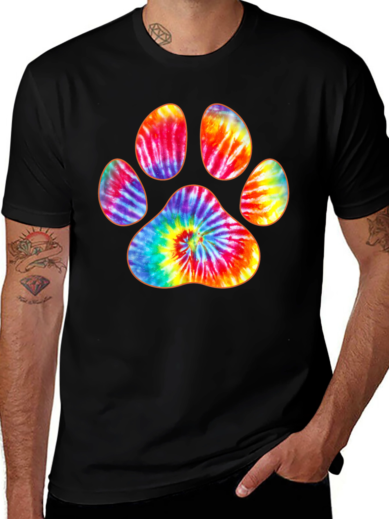 Tie-Dye Paw Print Graphic T-Shirt