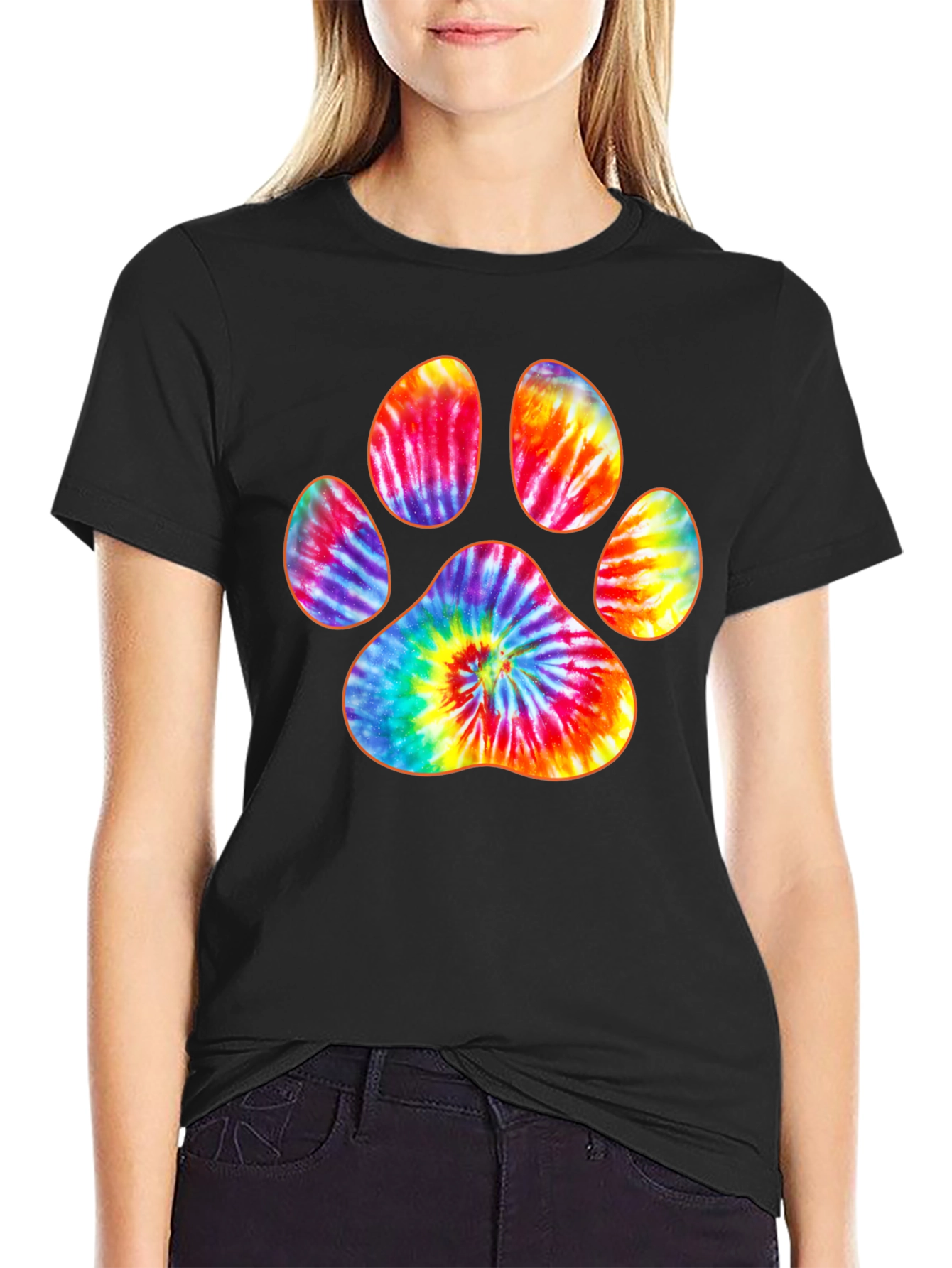 Tie-Dye Paw Print Graphic T-Shirt