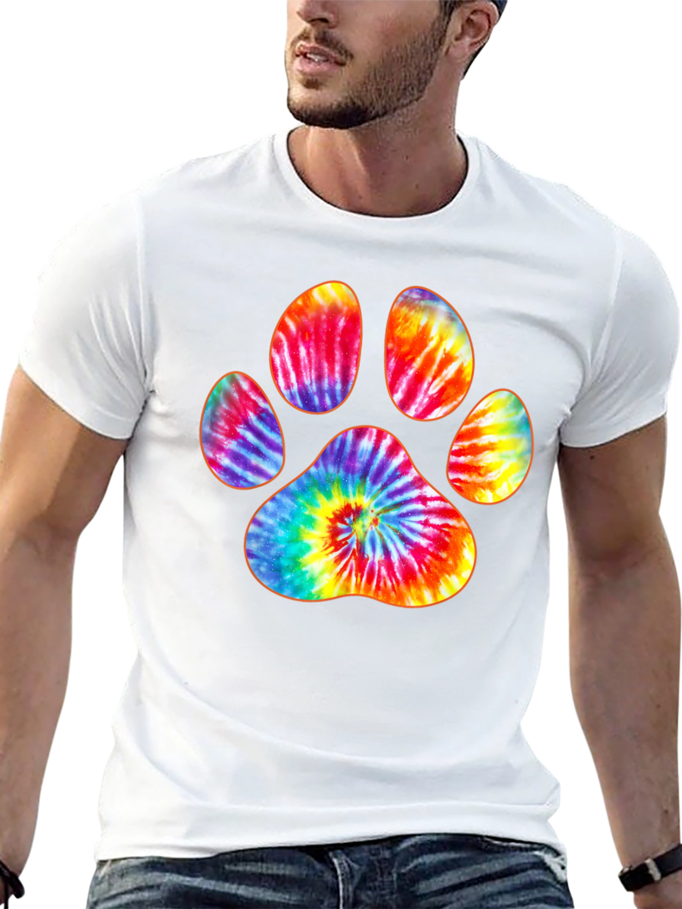 Tie-Dye Paw Print Graphic T-Shirt