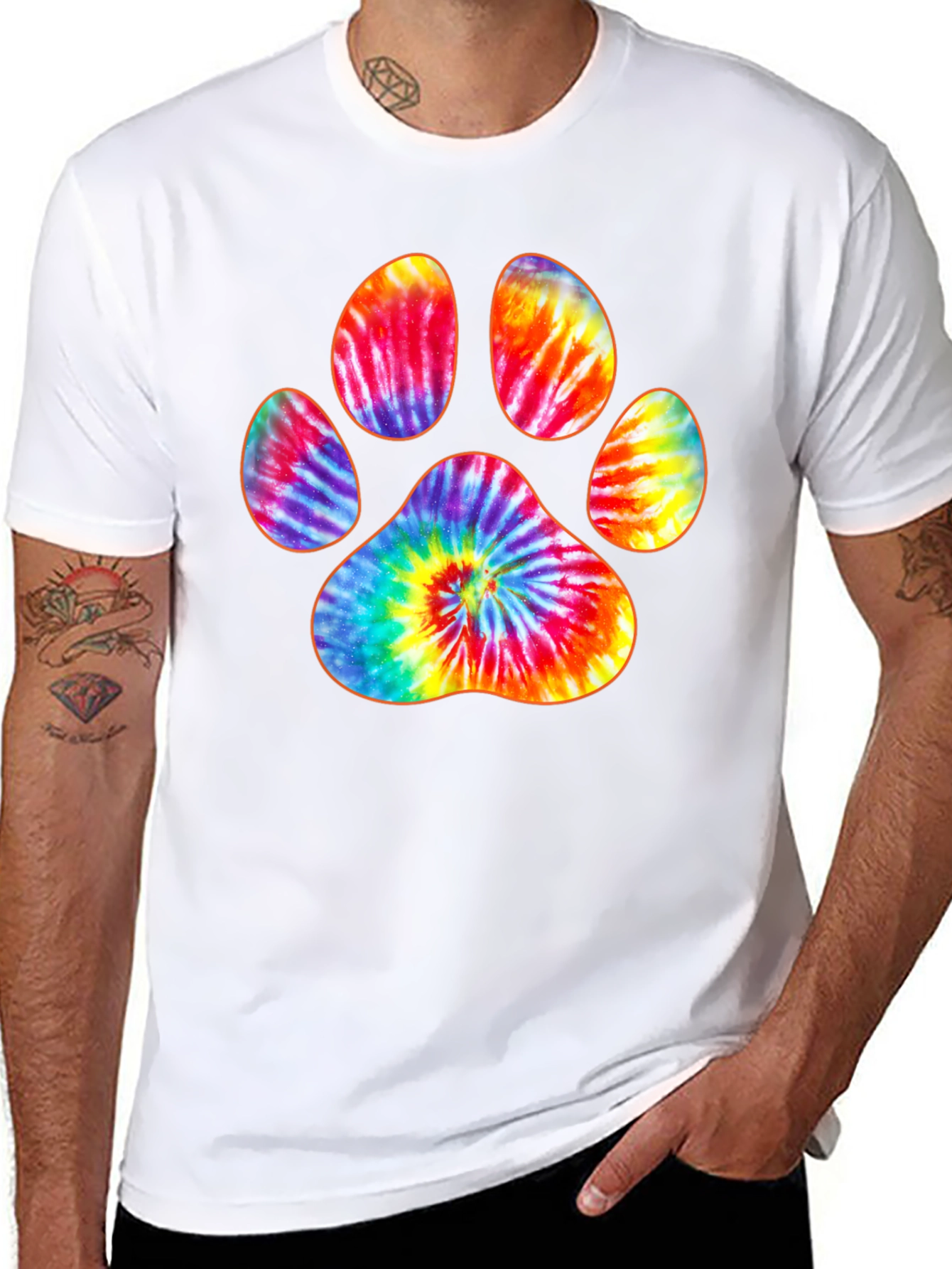 Tie-Dye Paw Print Graphic T-Shirt