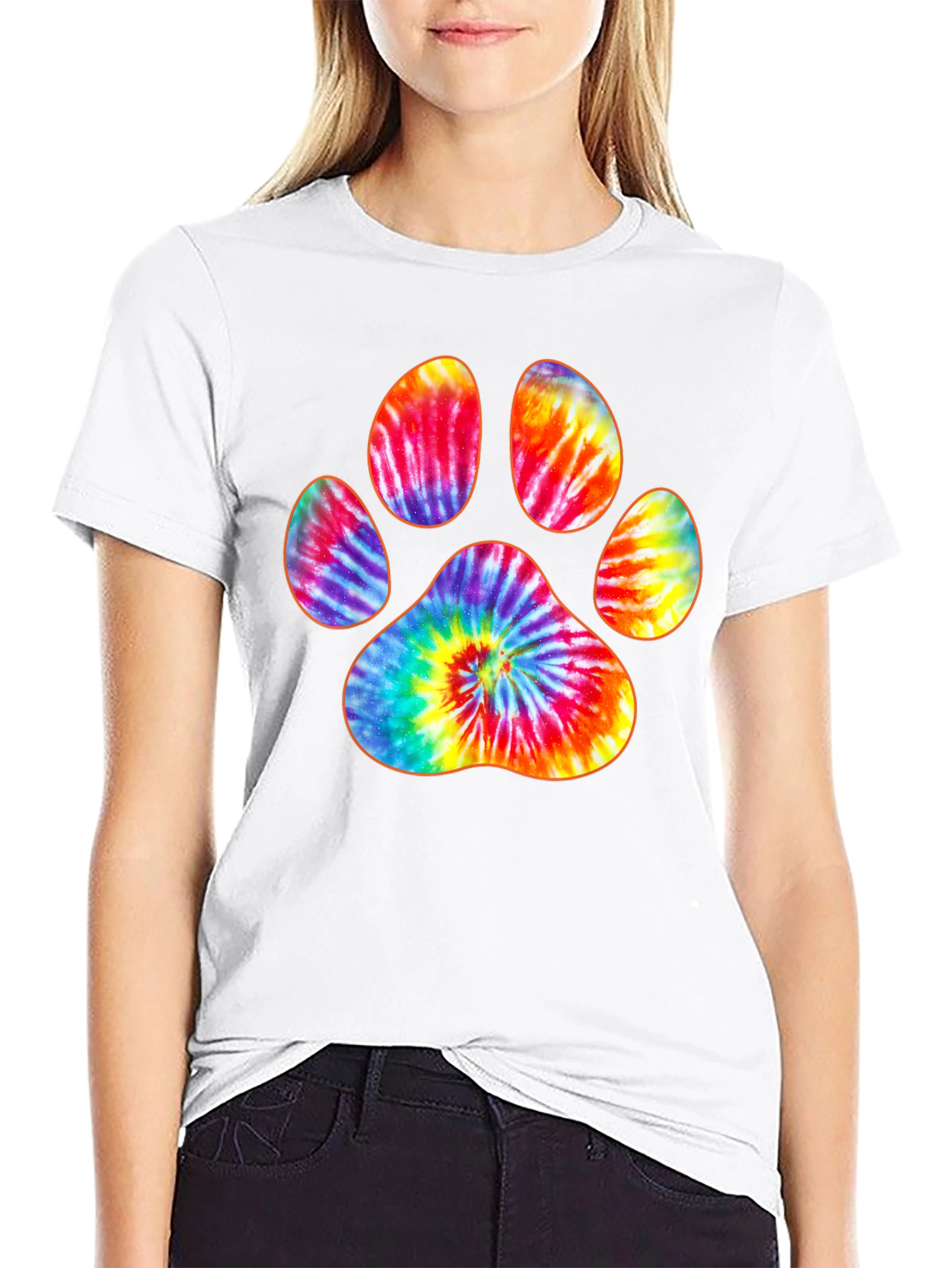 Tie-Dye Paw Print Graphic T-Shirt