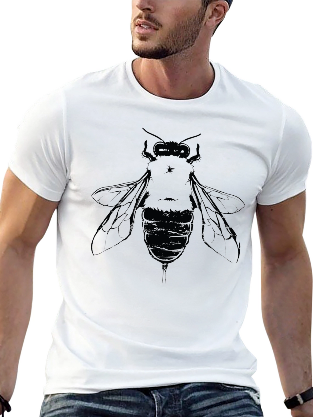 Mens Black Graphic T-Shirt with Bee Design