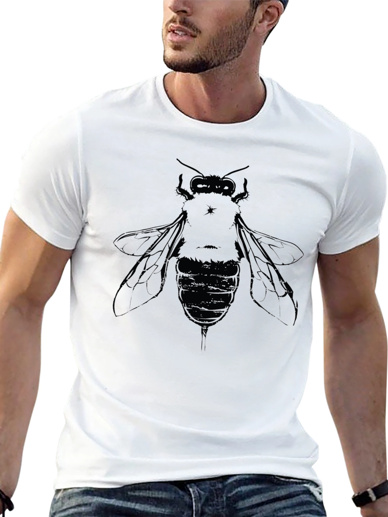 Mens Black Graphic T-Shirt with Bee Design