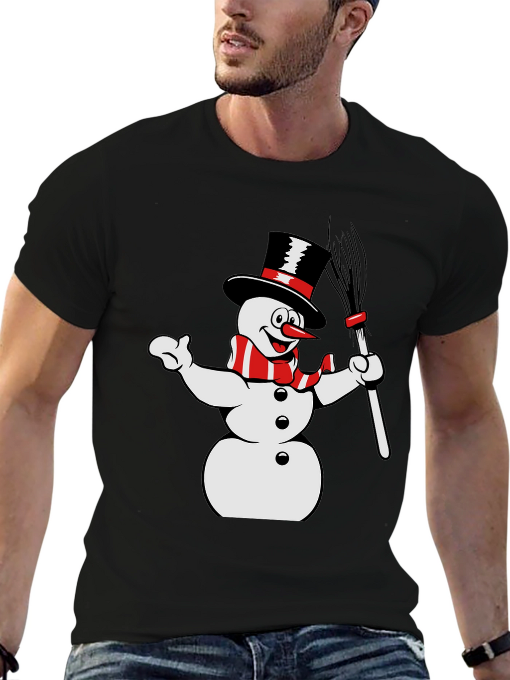 Snowman Graphic Tee - Black Cotton Blend Shirt