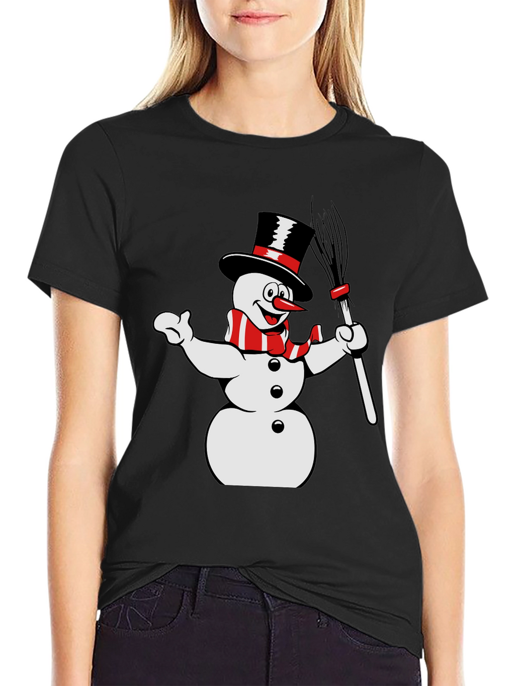 Snowman Graphic Tee - Black Cotton Blend Shirt