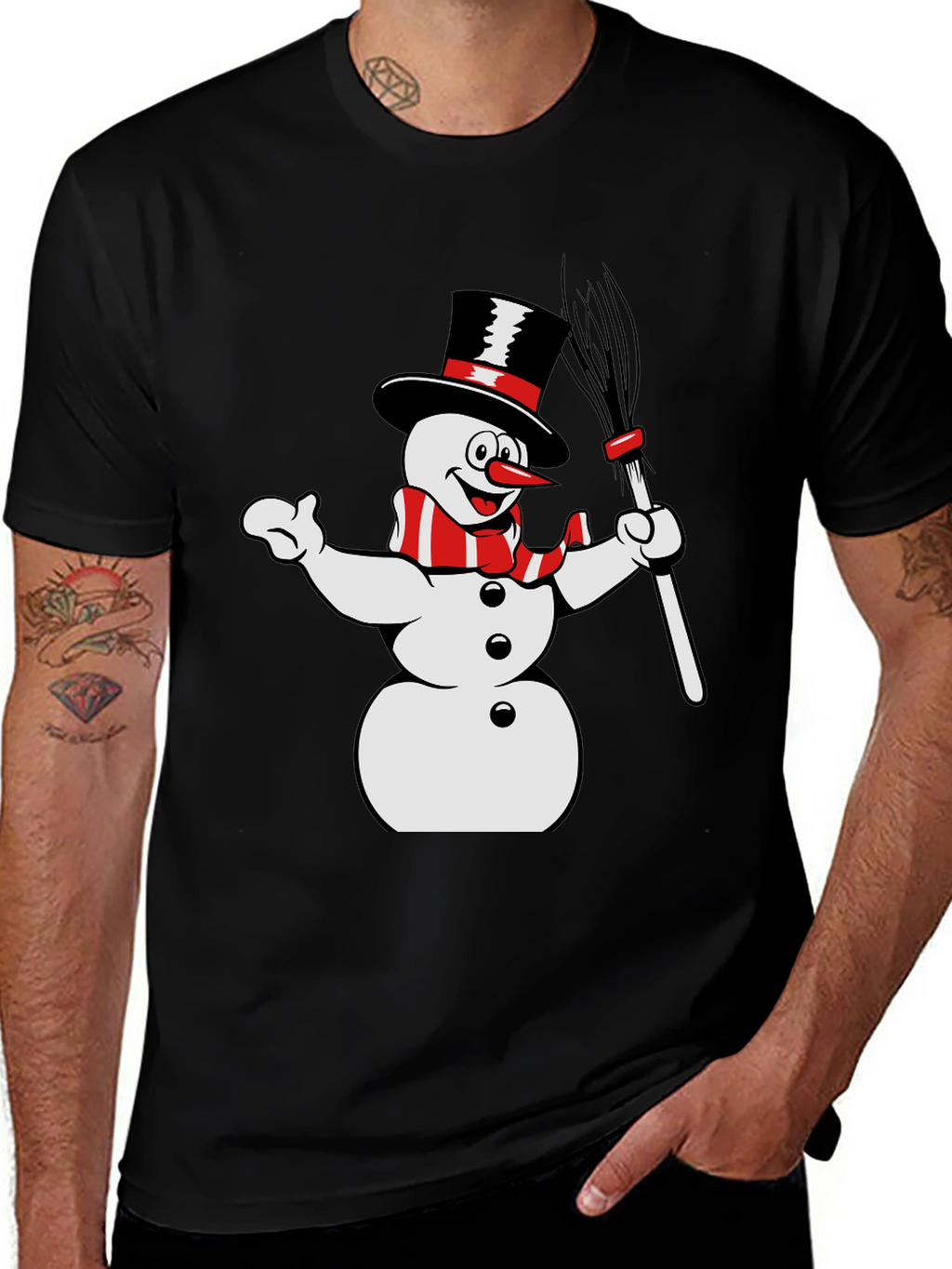 Snowman Graphic Tee - Black Cotton Blend Shirt