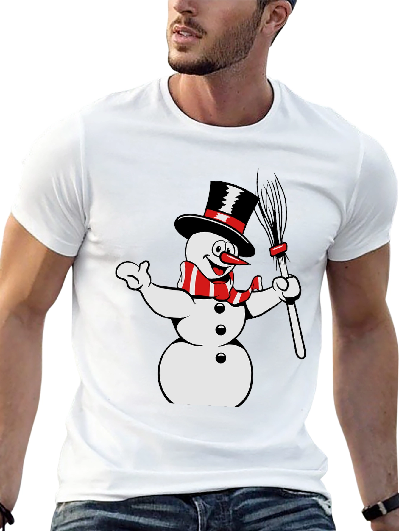 Snowman Graphic Tee - Black Cotton Blend Shirt