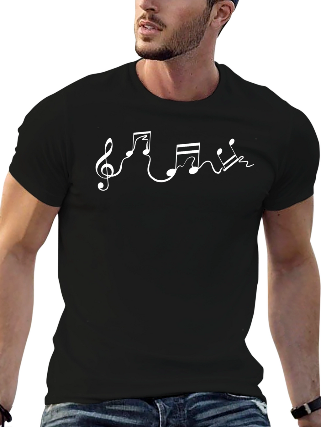 Musical Notes Graphic Tee - Black Cotton T-Shirt