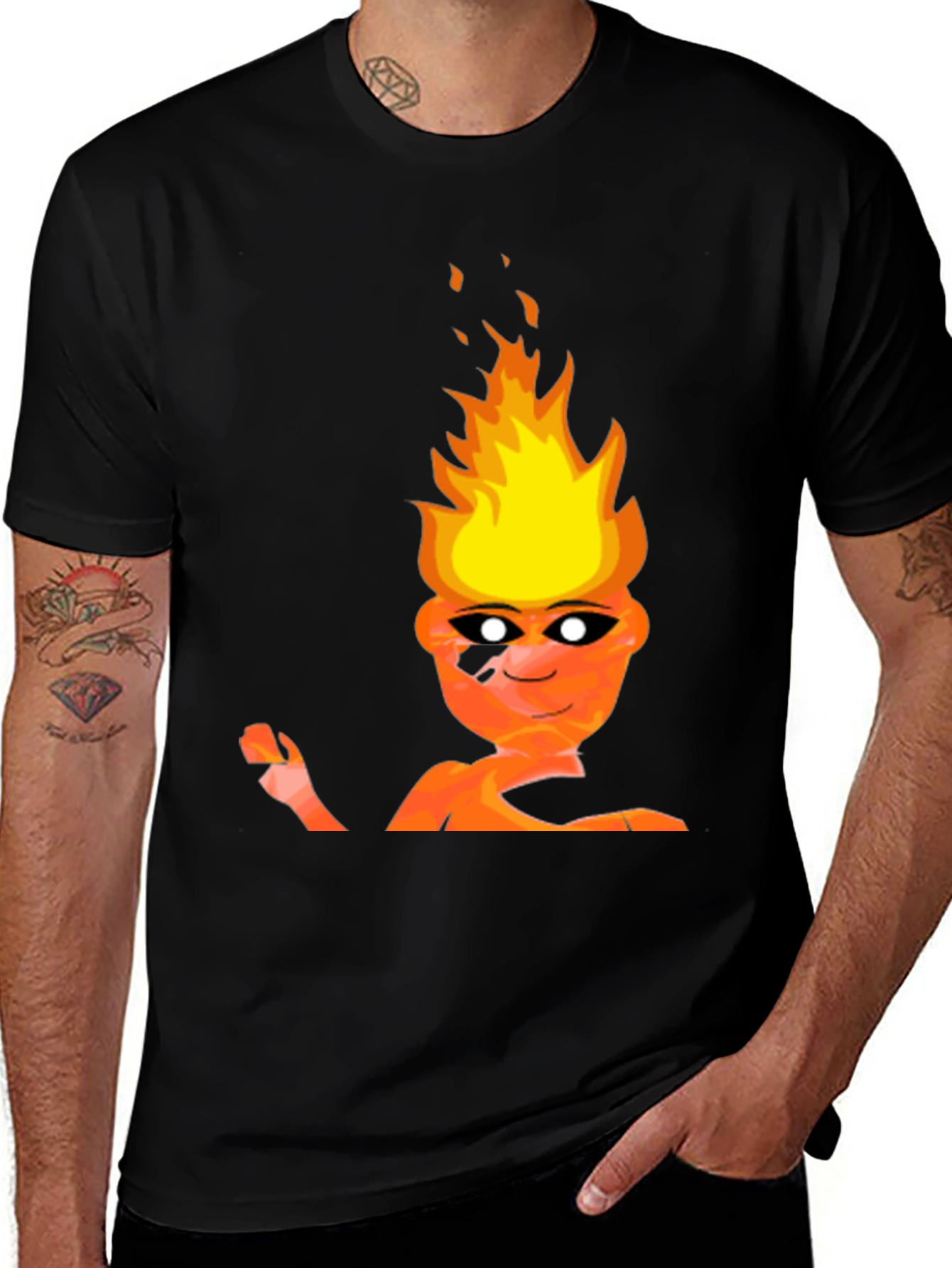 Fiery Character Graphic Tee - Bold and Unique Design