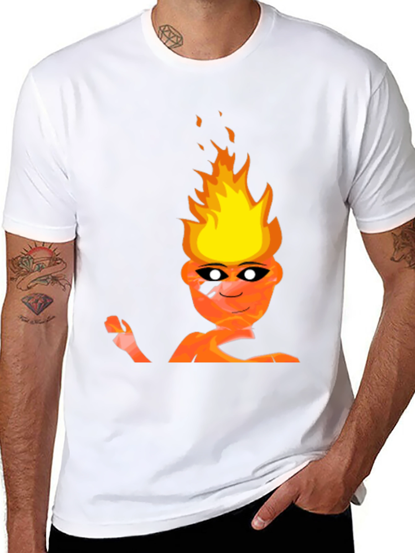 Fiery Character Graphic Tee - Bold and Unique Design