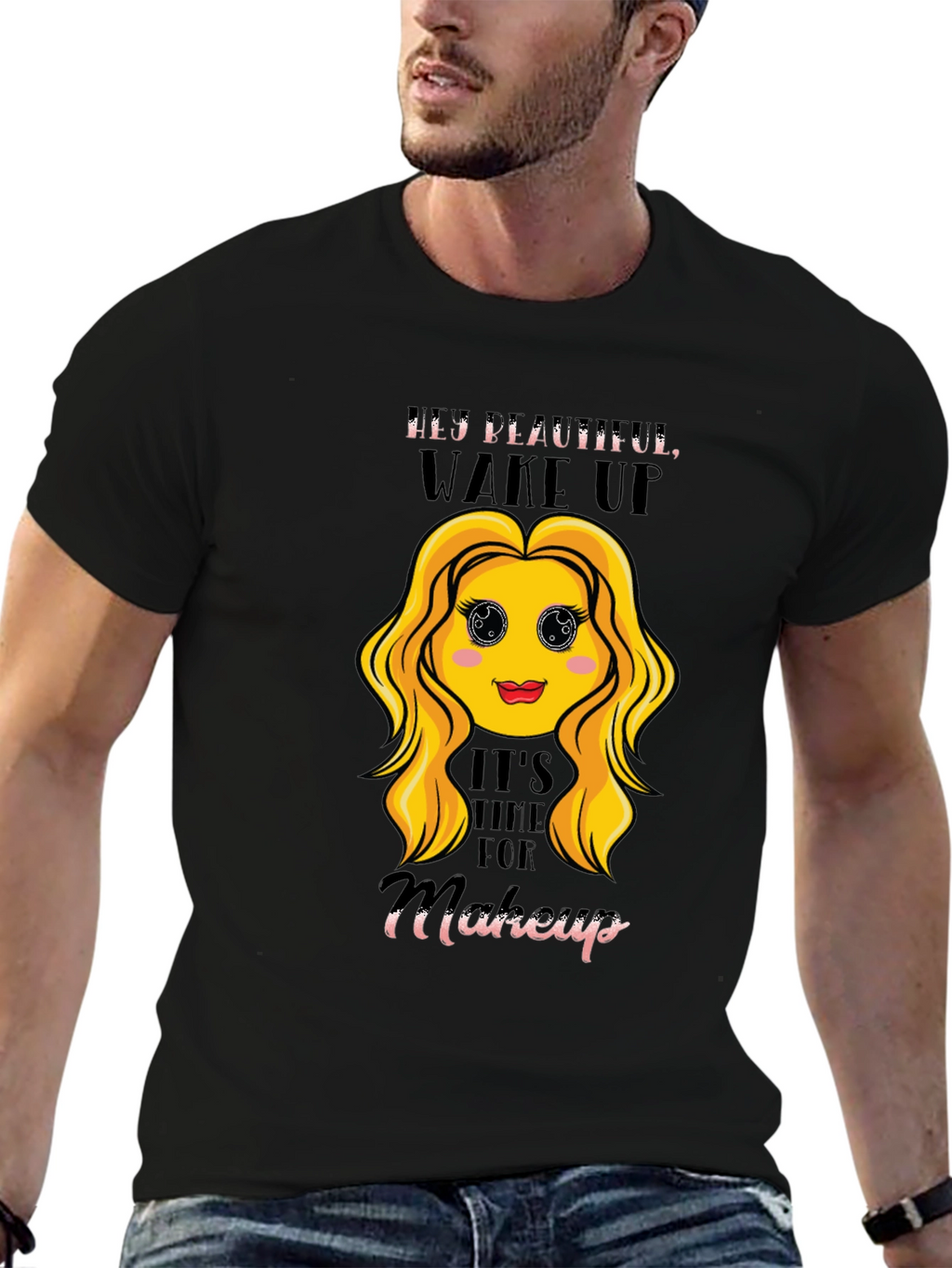 Hey Beautiful Makeup Time Graphic Tee