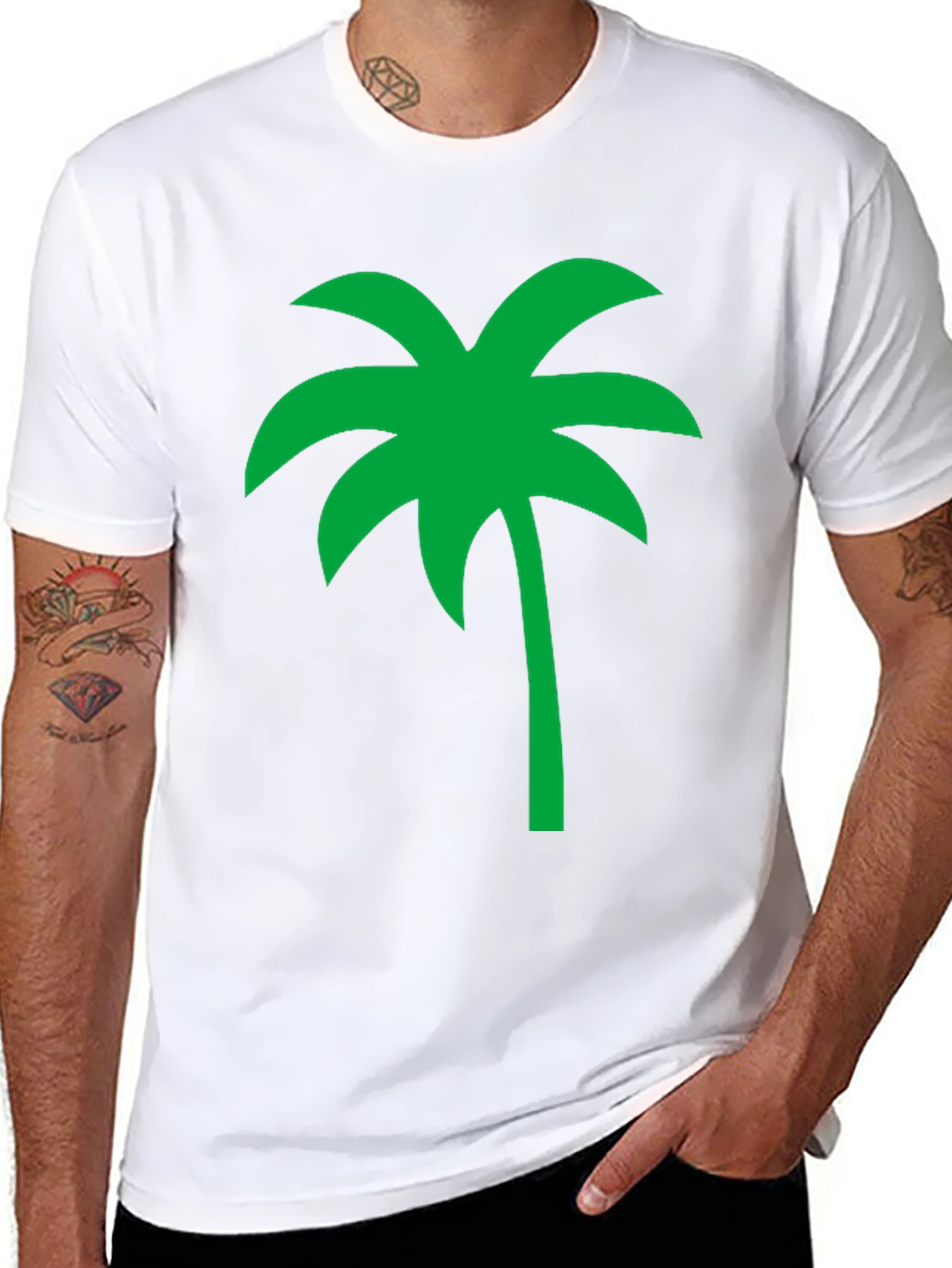 Tropical Palm Tree Graphic Tee - Black Cotton Casual Shirt