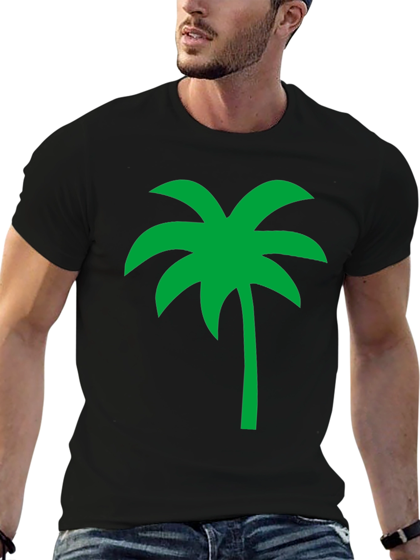 Tropical Palm Tree Graphic Tee - Black Cotton Casual Shirt