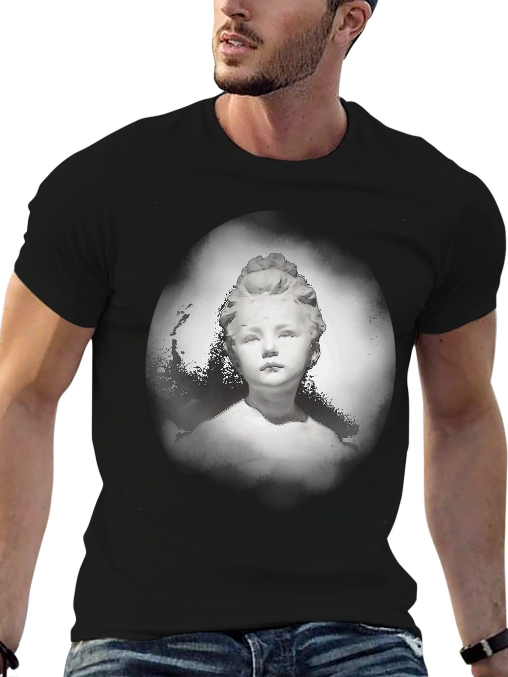 Statue Portrait Graphic Tee - Stylish Black T-Shirt