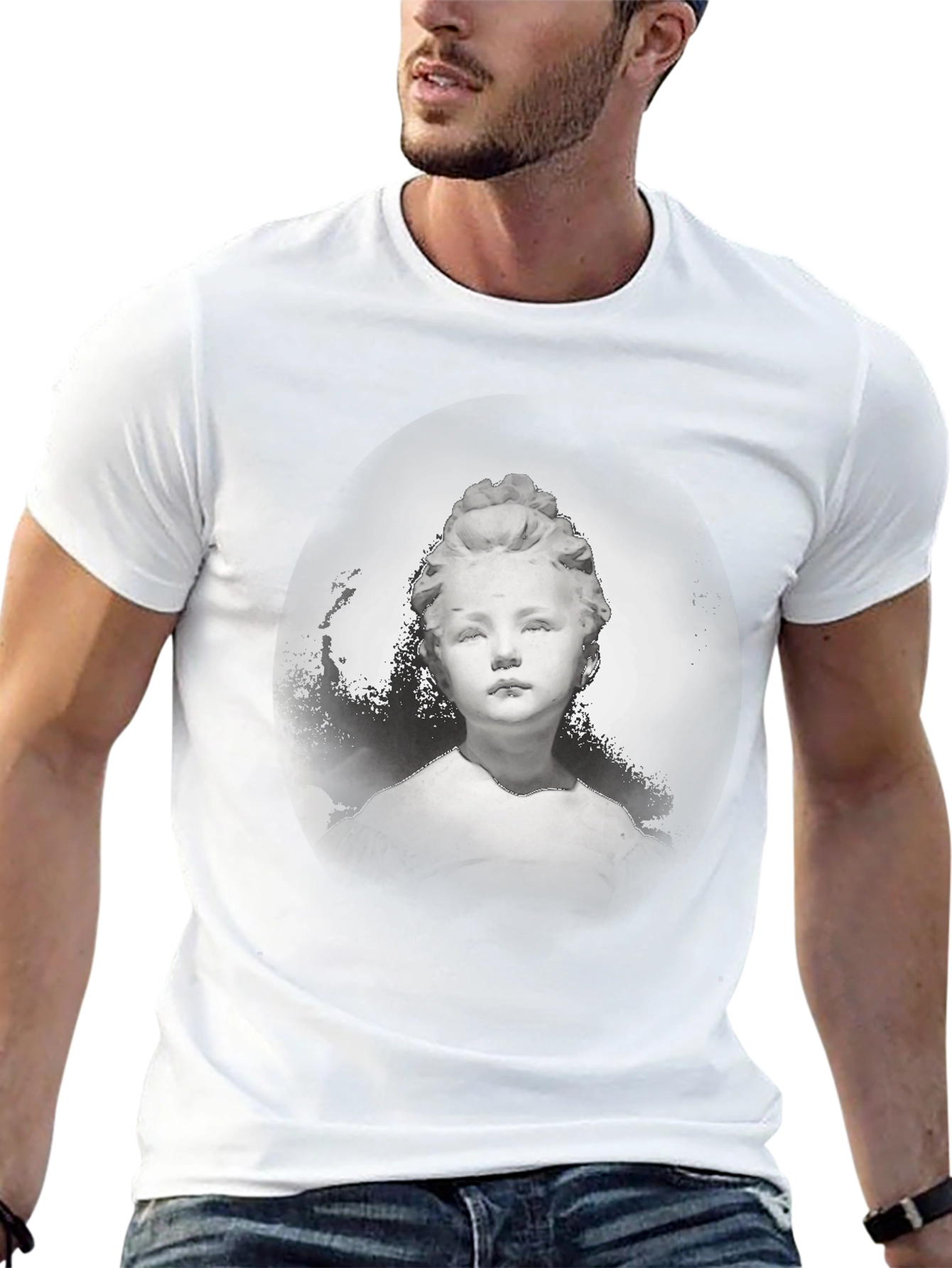 Statue Portrait Graphic Tee - Stylish Black T-Shirt