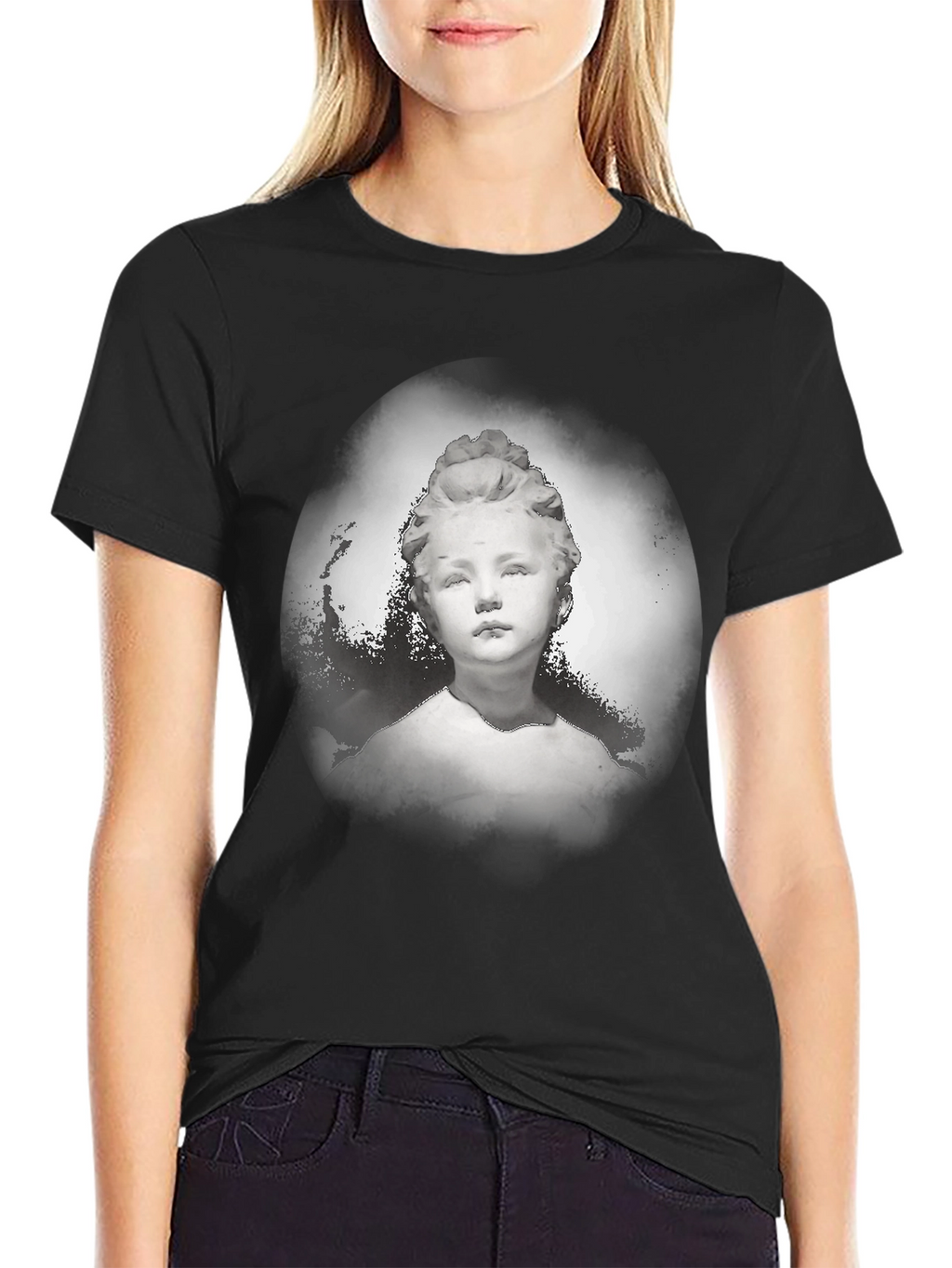 Statue Portrait Graphic Tee - Stylish Black T-Shirt