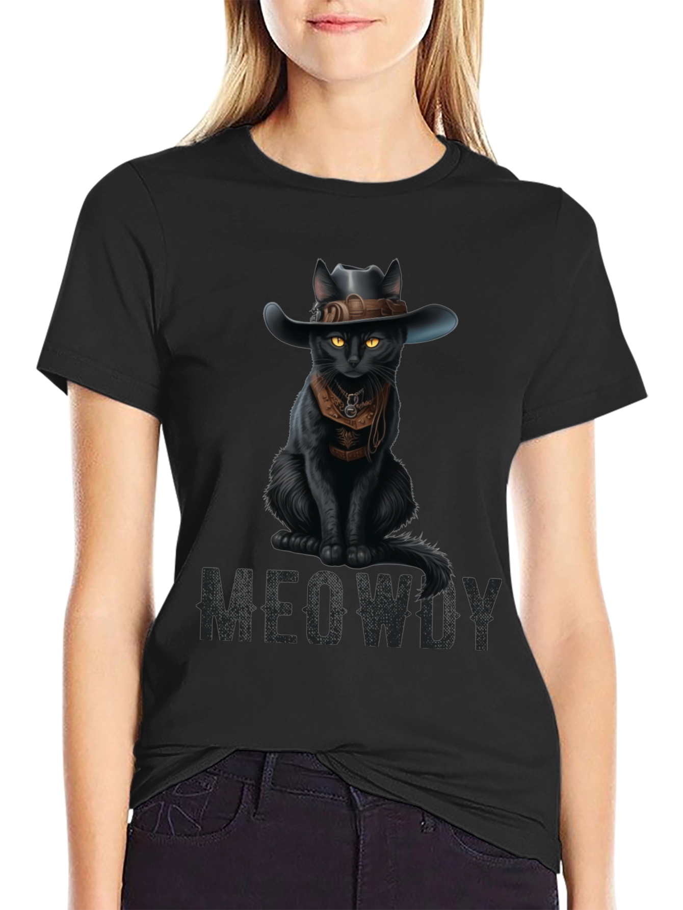 Meowdy Black Cat Cowboy T-Shirt