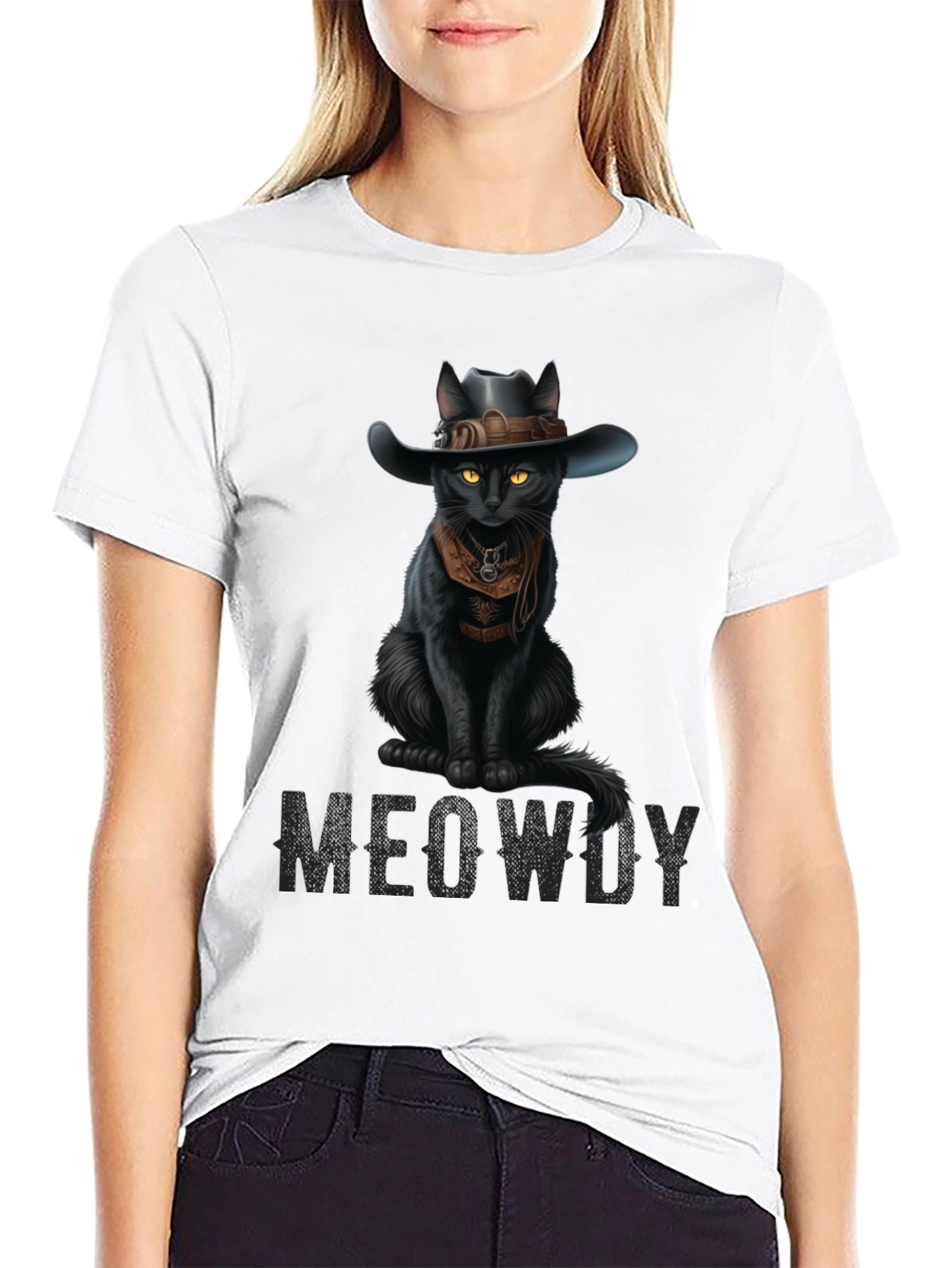 Meowdy Black Cat Cowboy T-Shirt