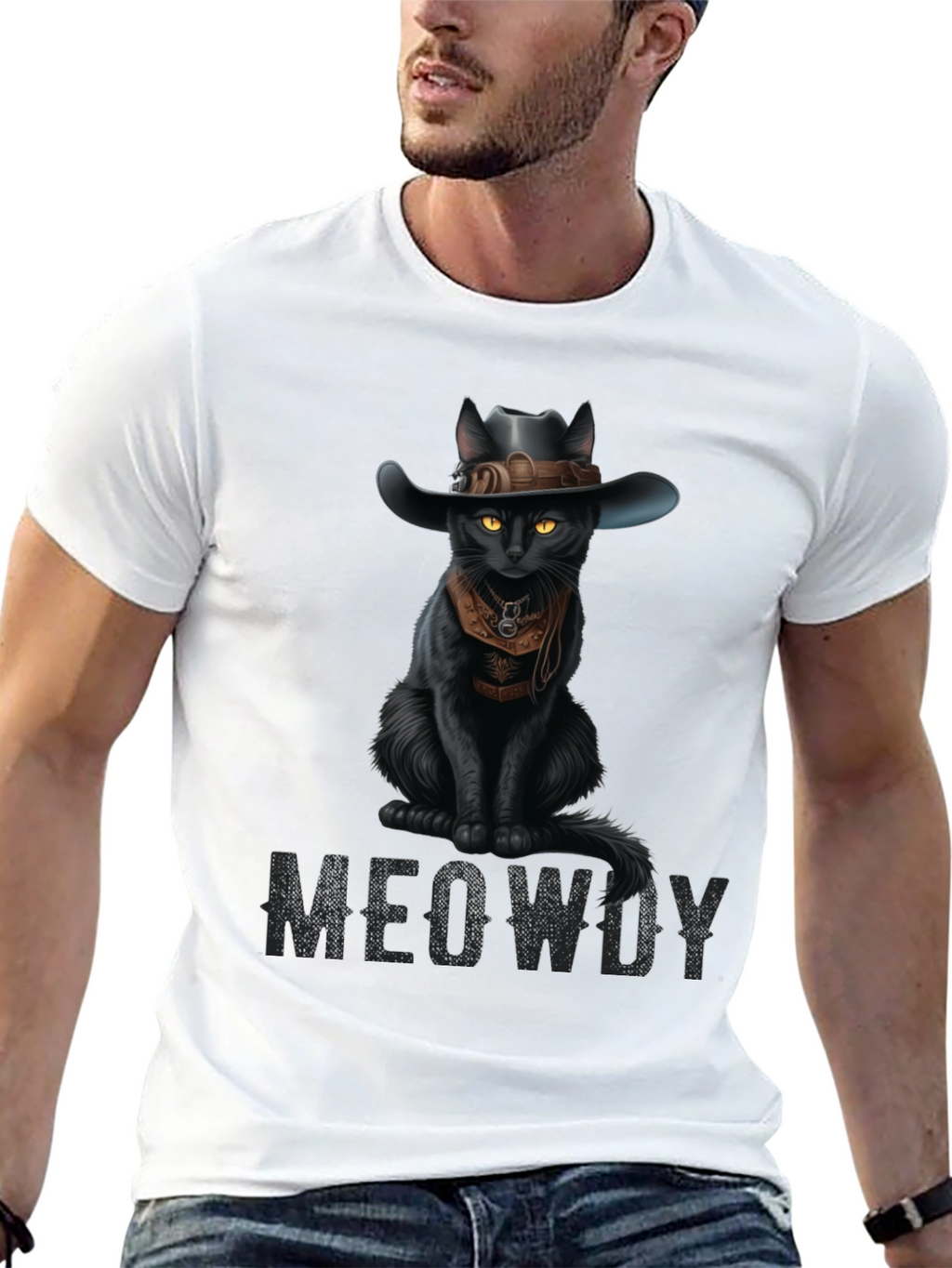 Meowdy Black Cat Cowboy T-Shirt