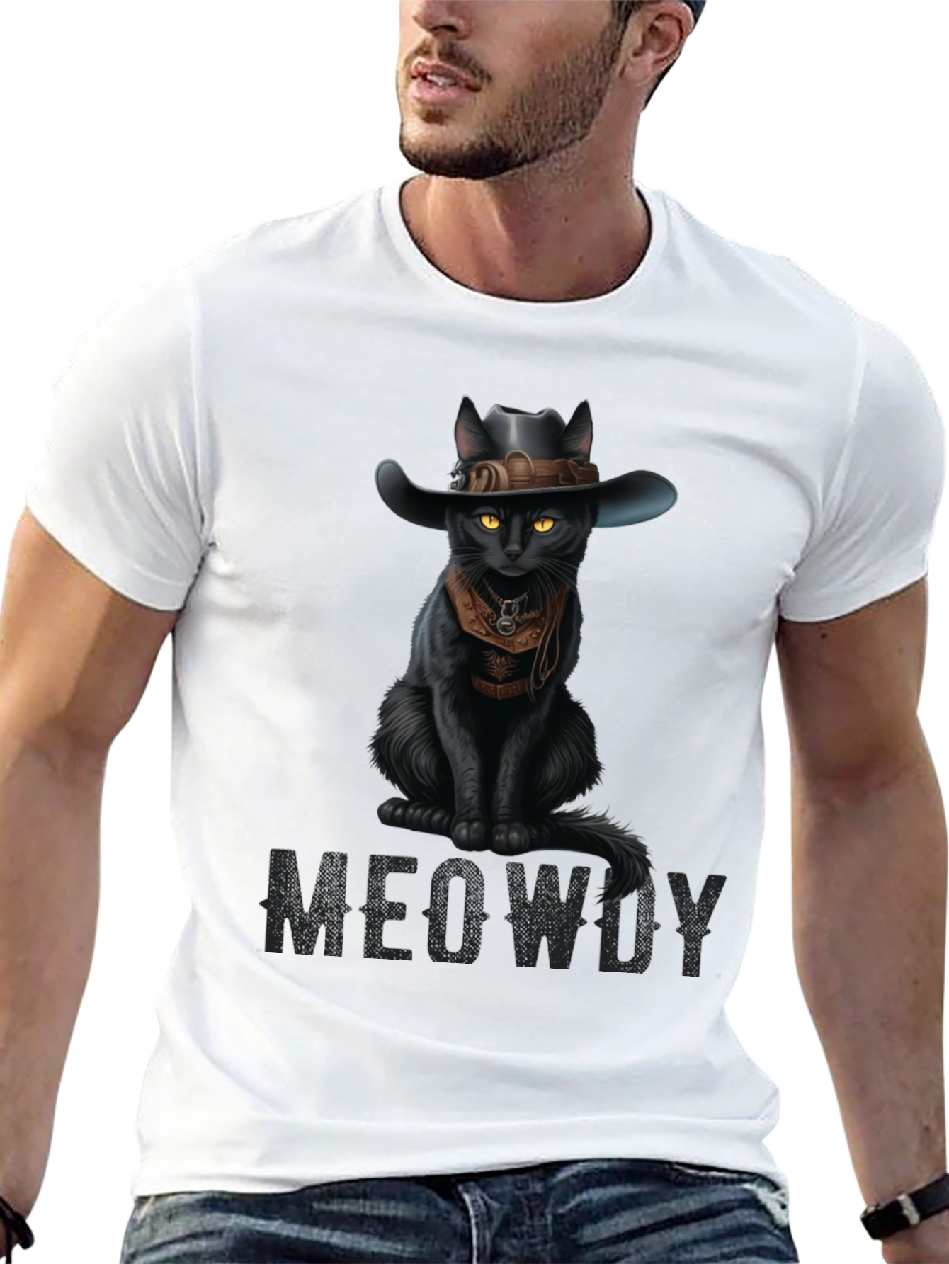 Meowdy Black Cat Cowboy T-Shirt