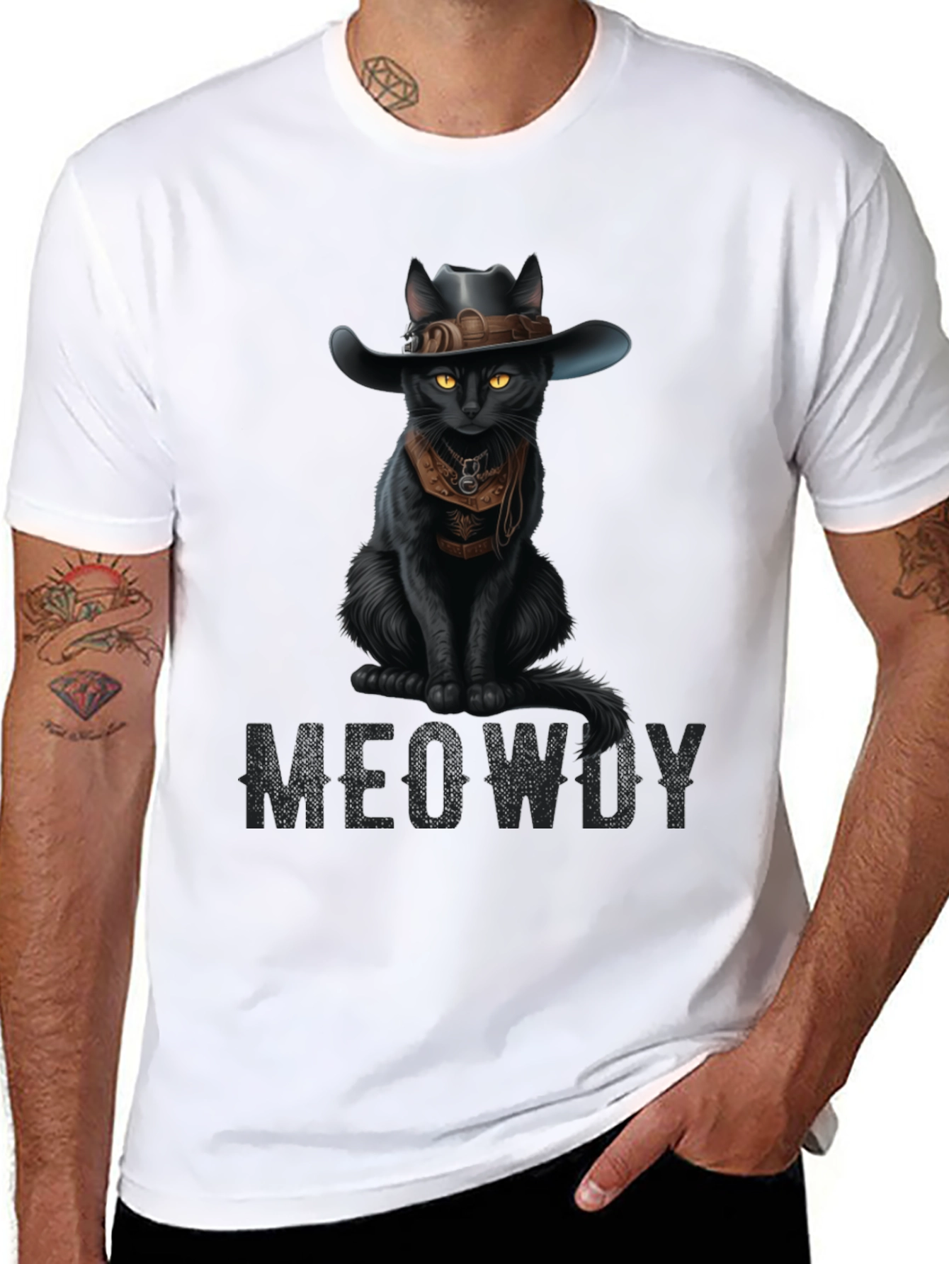 Meowdy Black Cat Cowboy T-Shirt