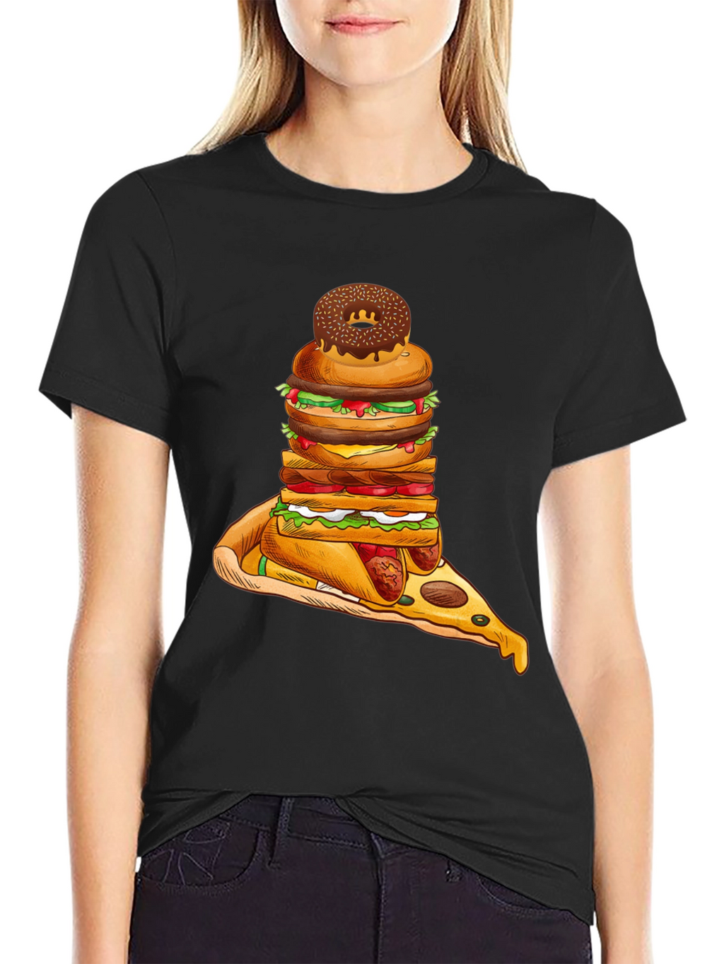 Black Food Stack Graphic Tee