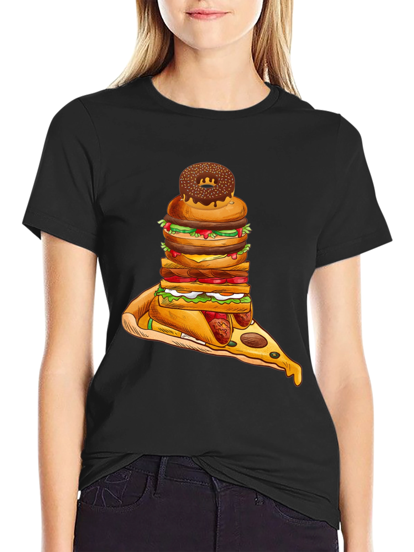 Black Food Stack Graphic Tee