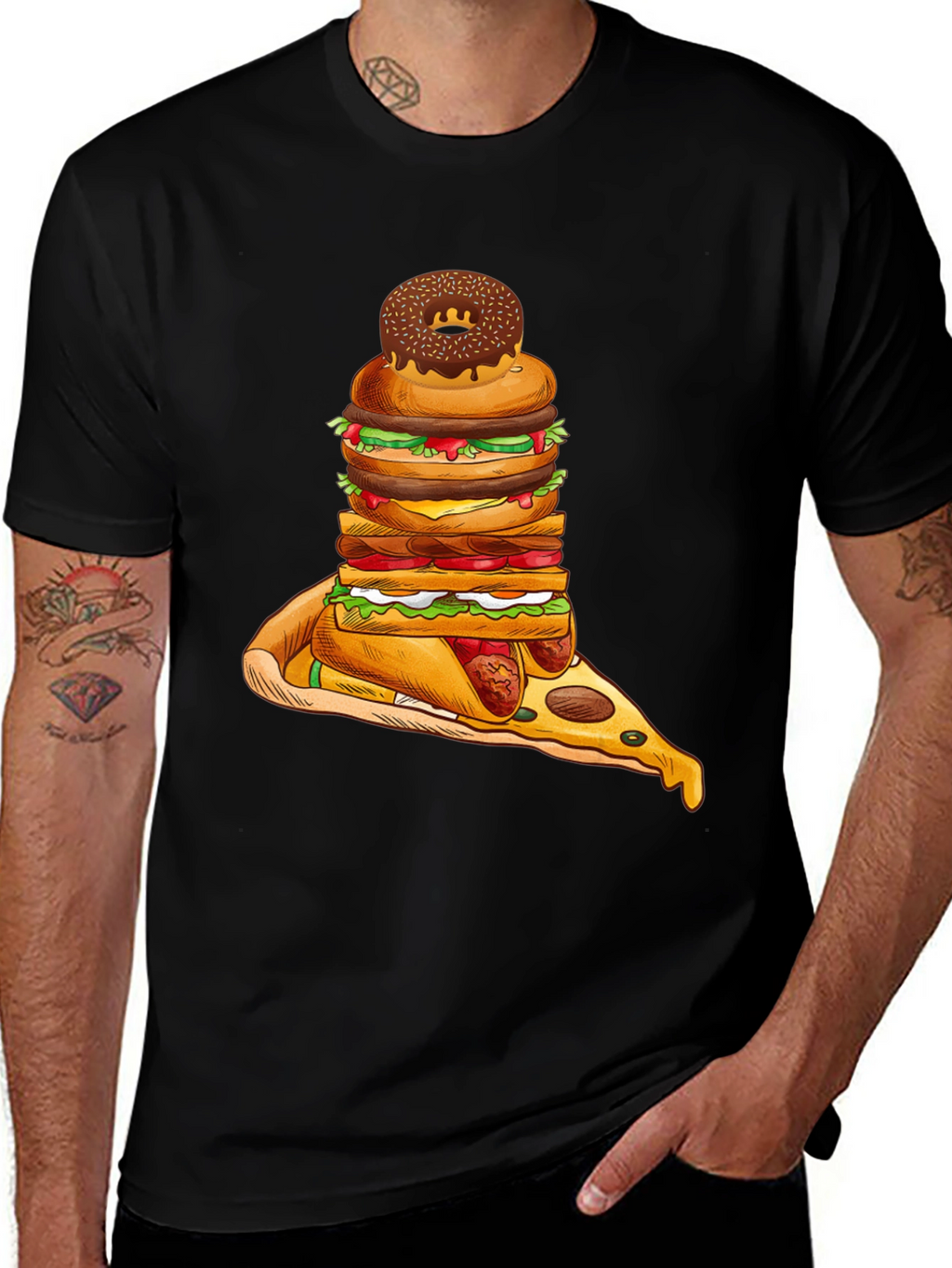 Black Food Stack Graphic Tee