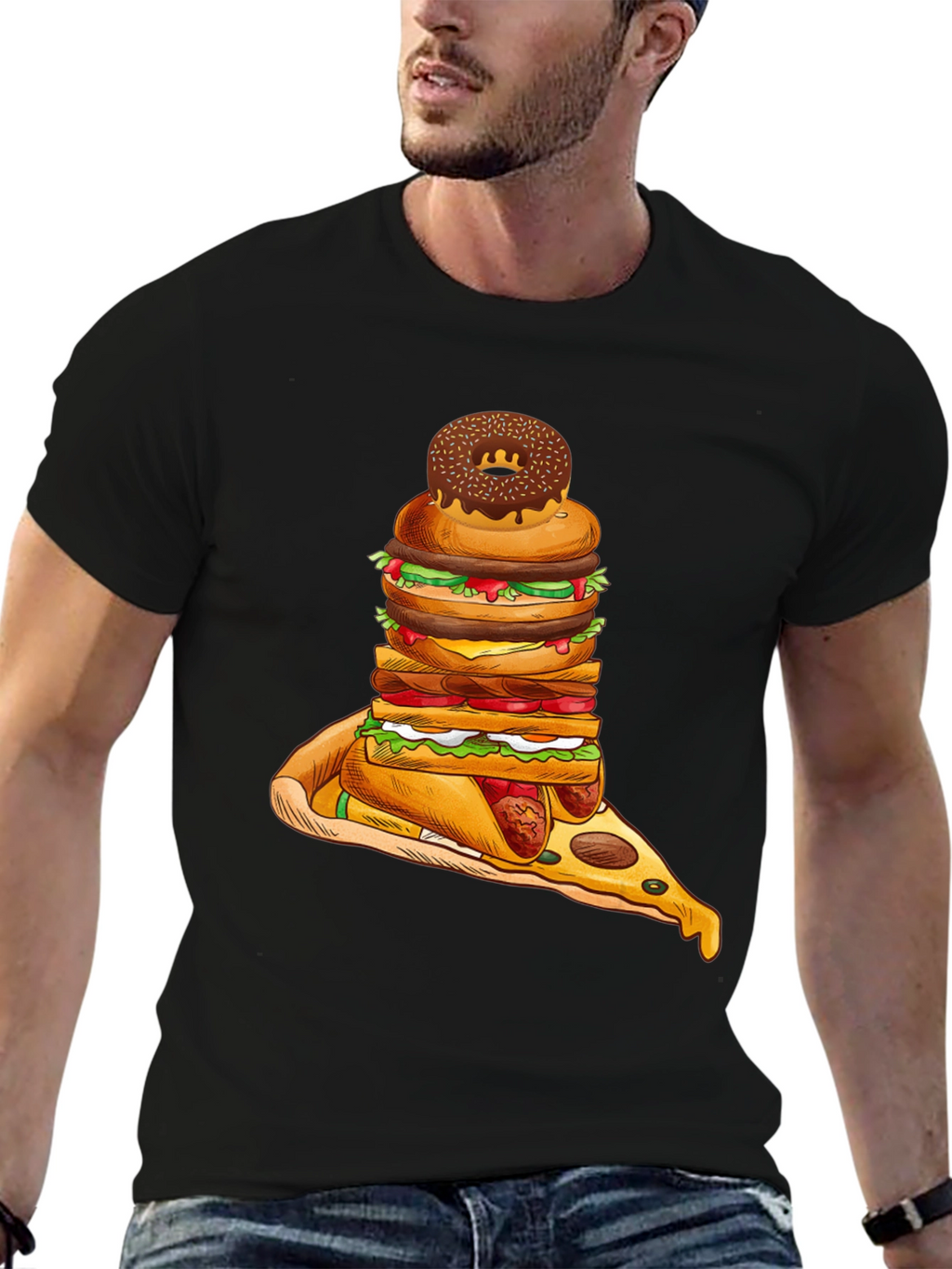 Black Food Stack Graphic Tee
